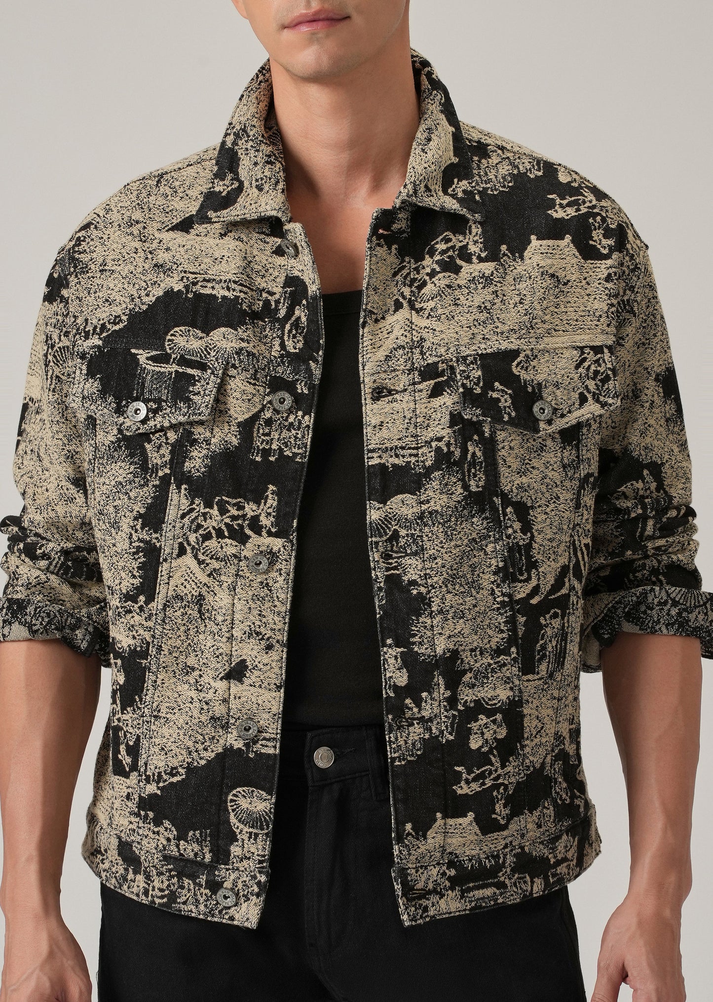 Beige Denim Jacquard Jacket