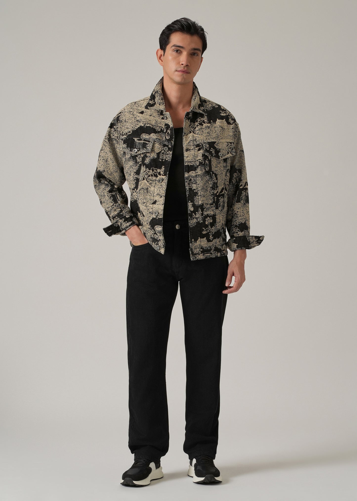 Beige Denim Jacquard Jacket