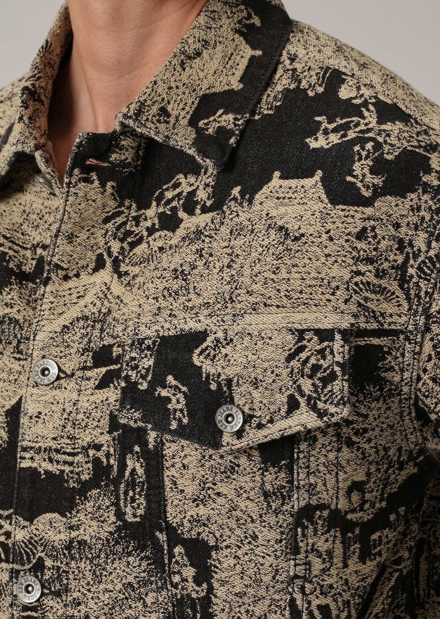 Beige Denim Jacquard Jacket