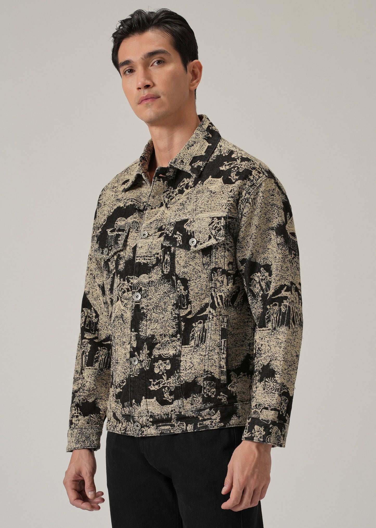 Beige Denim Jacquard Jacket