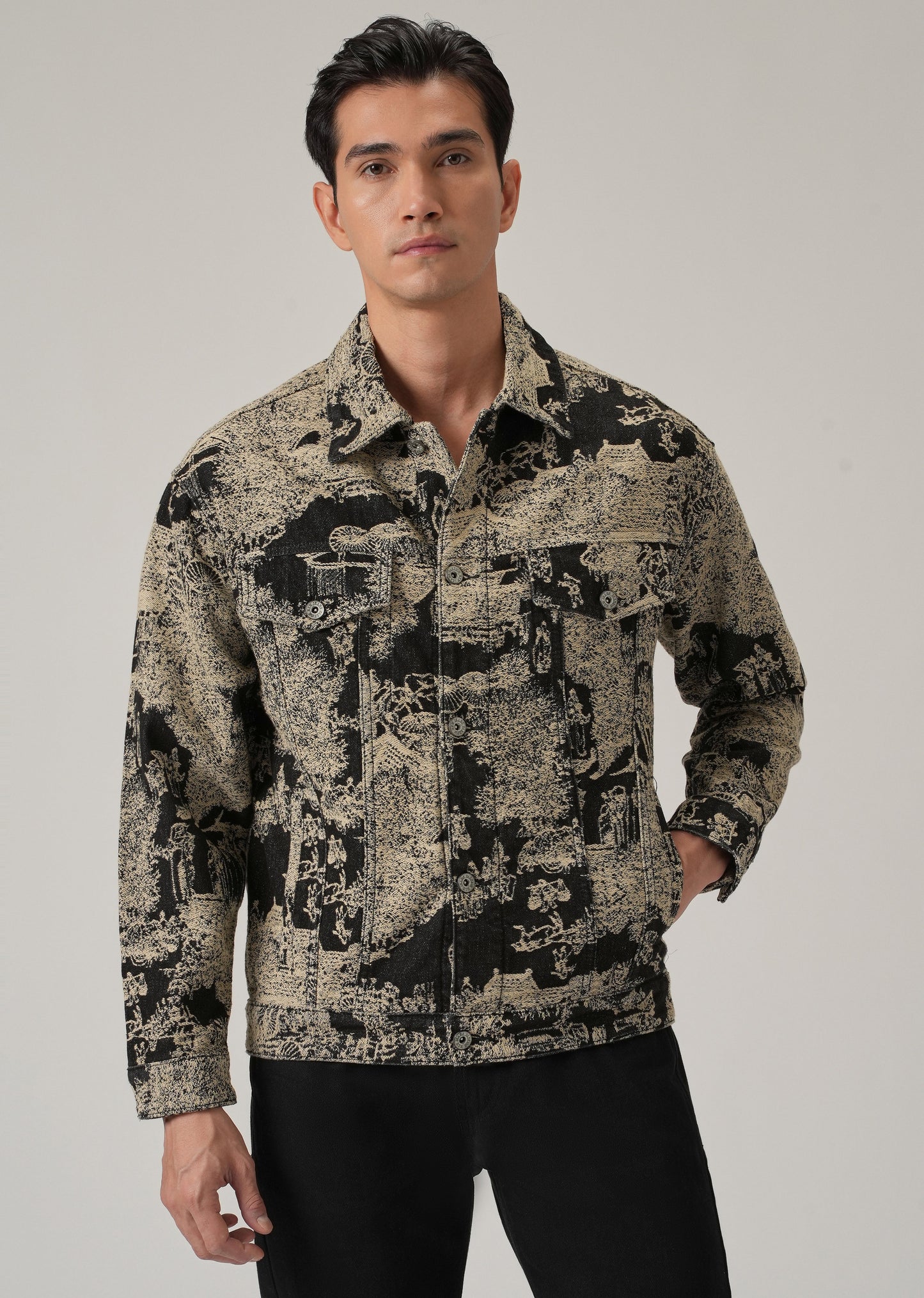 Beige Denim Jacquard Jacket