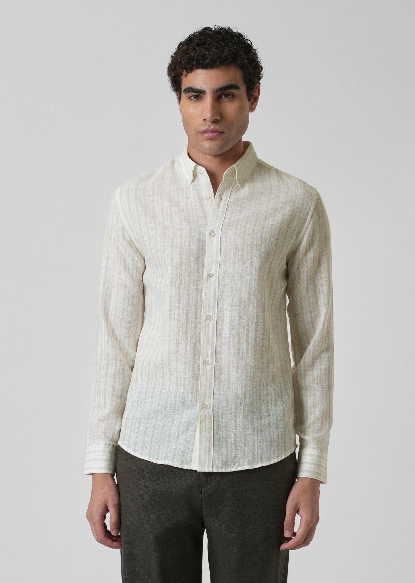 Beige Linen Stripe Shirt