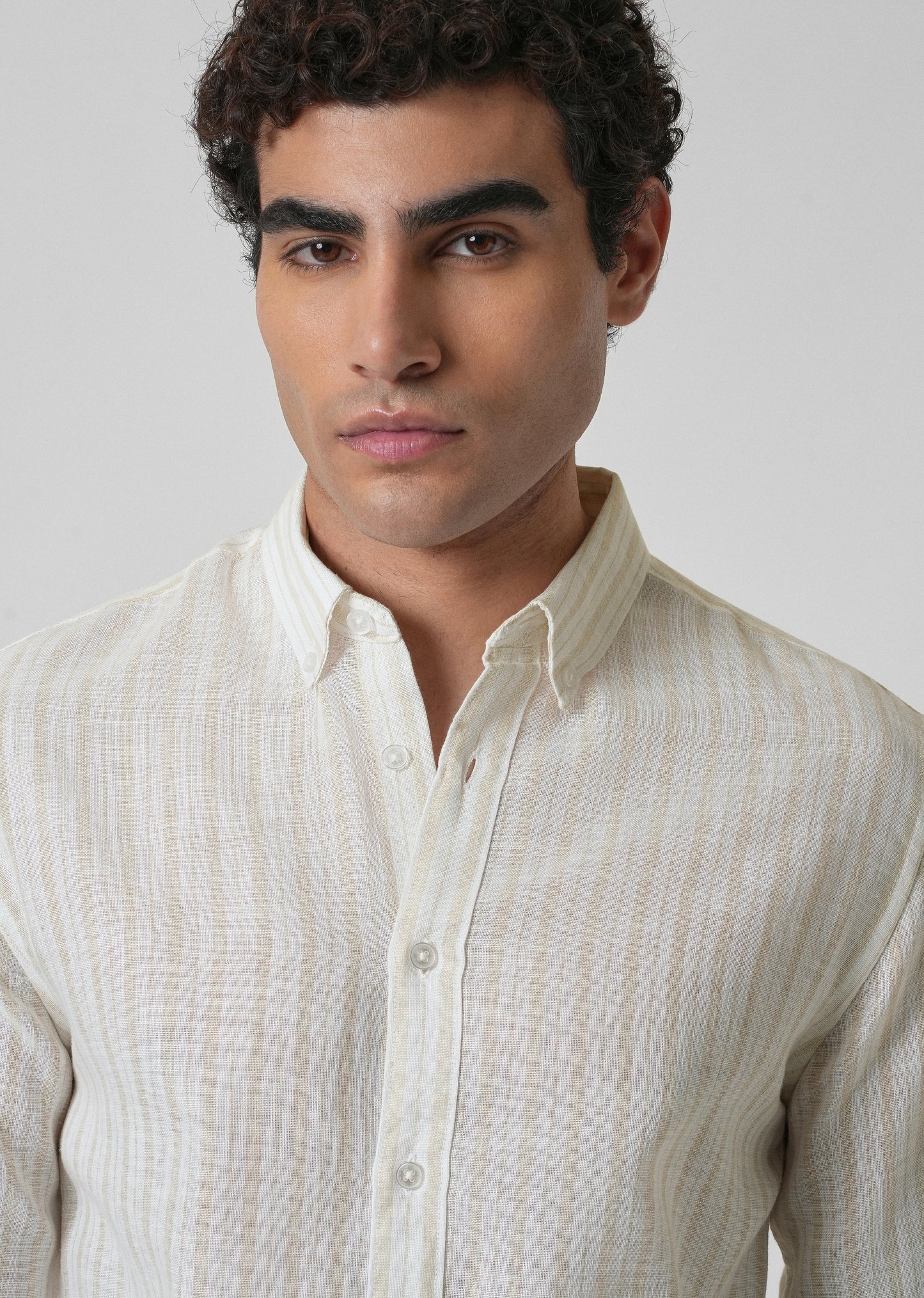 Beige Linen Stripe Shirt