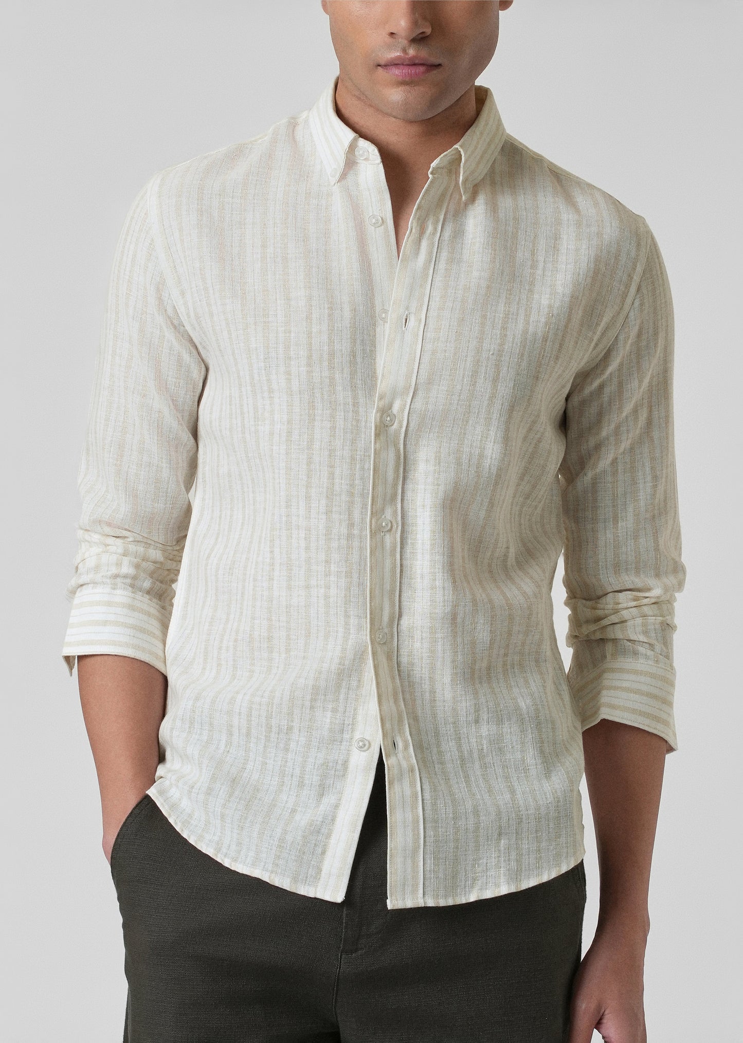 Beige Linen Stripe Shirt