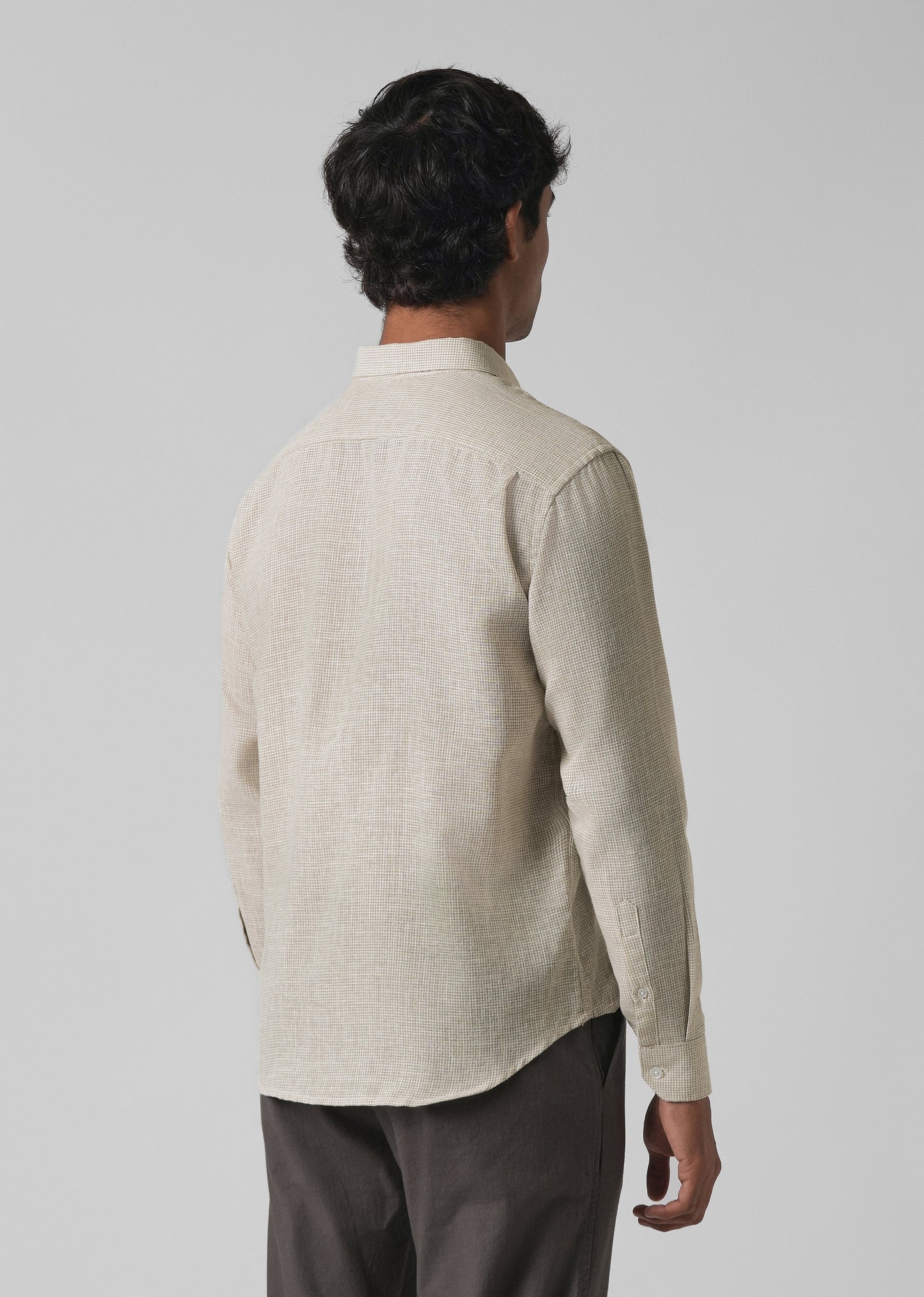 Beige Micro Checks Blended Cotton Shirt