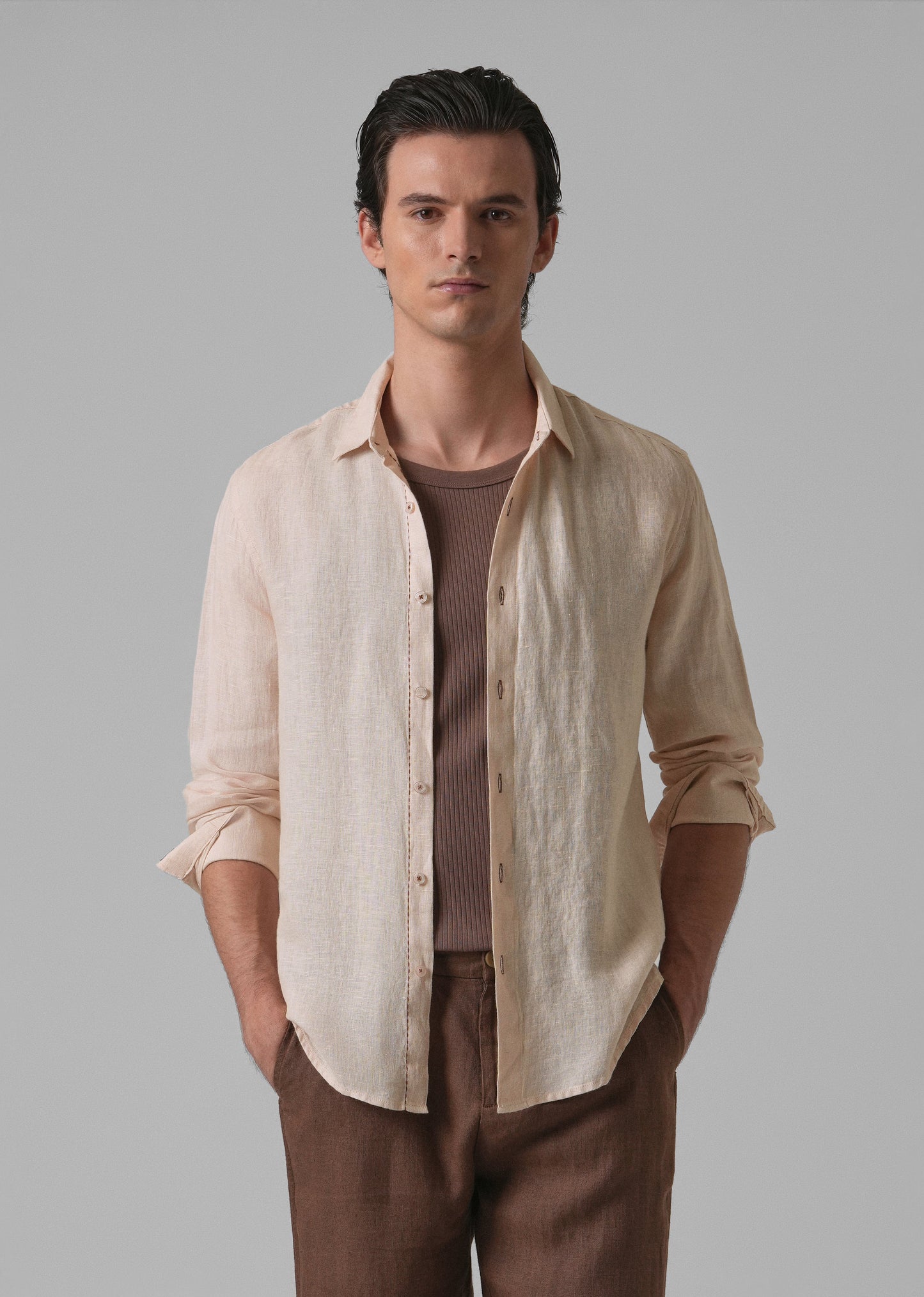 Beige Pure Linen Shirt