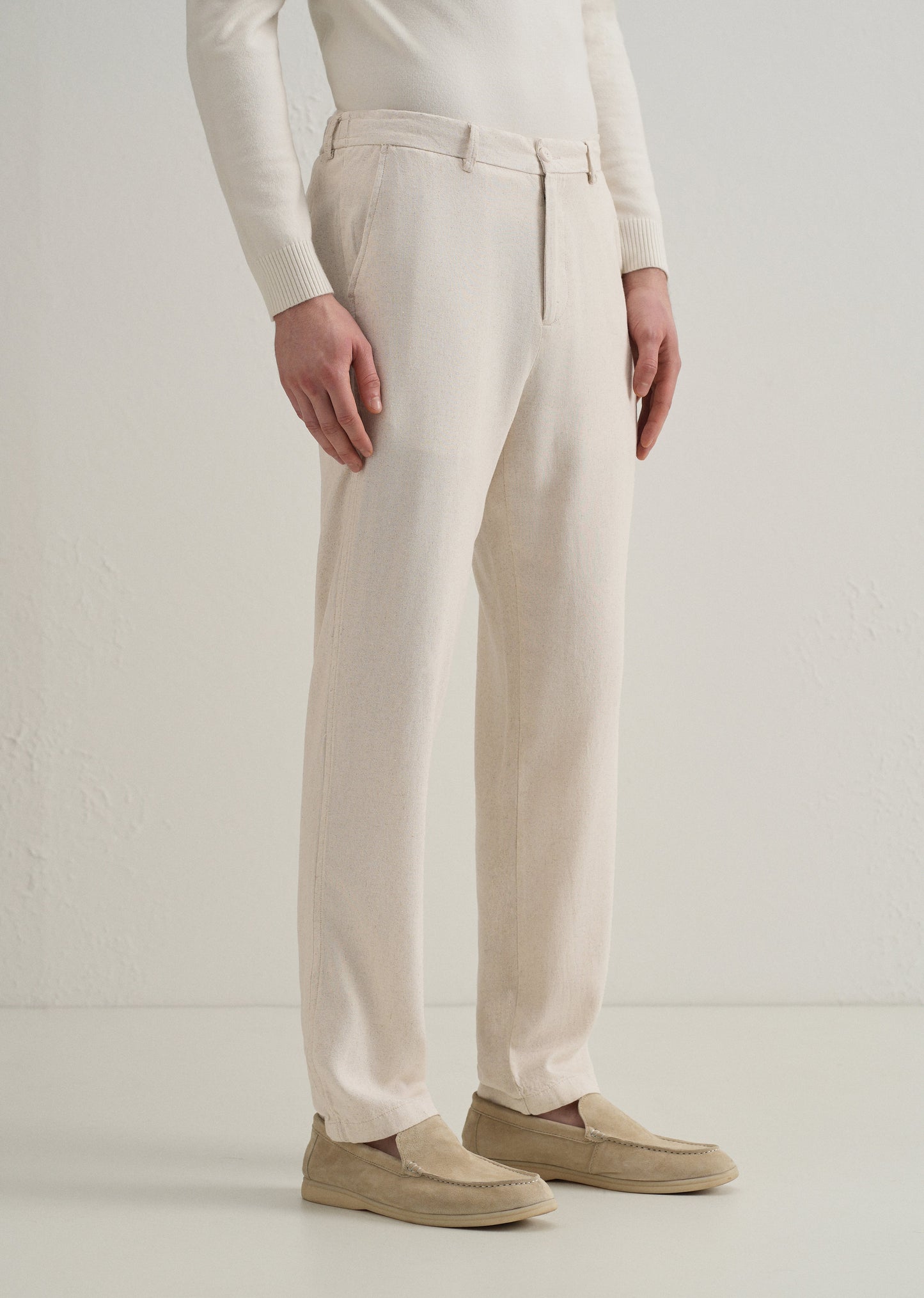 Beige Relaxed Fit Blended Linen Trouser
