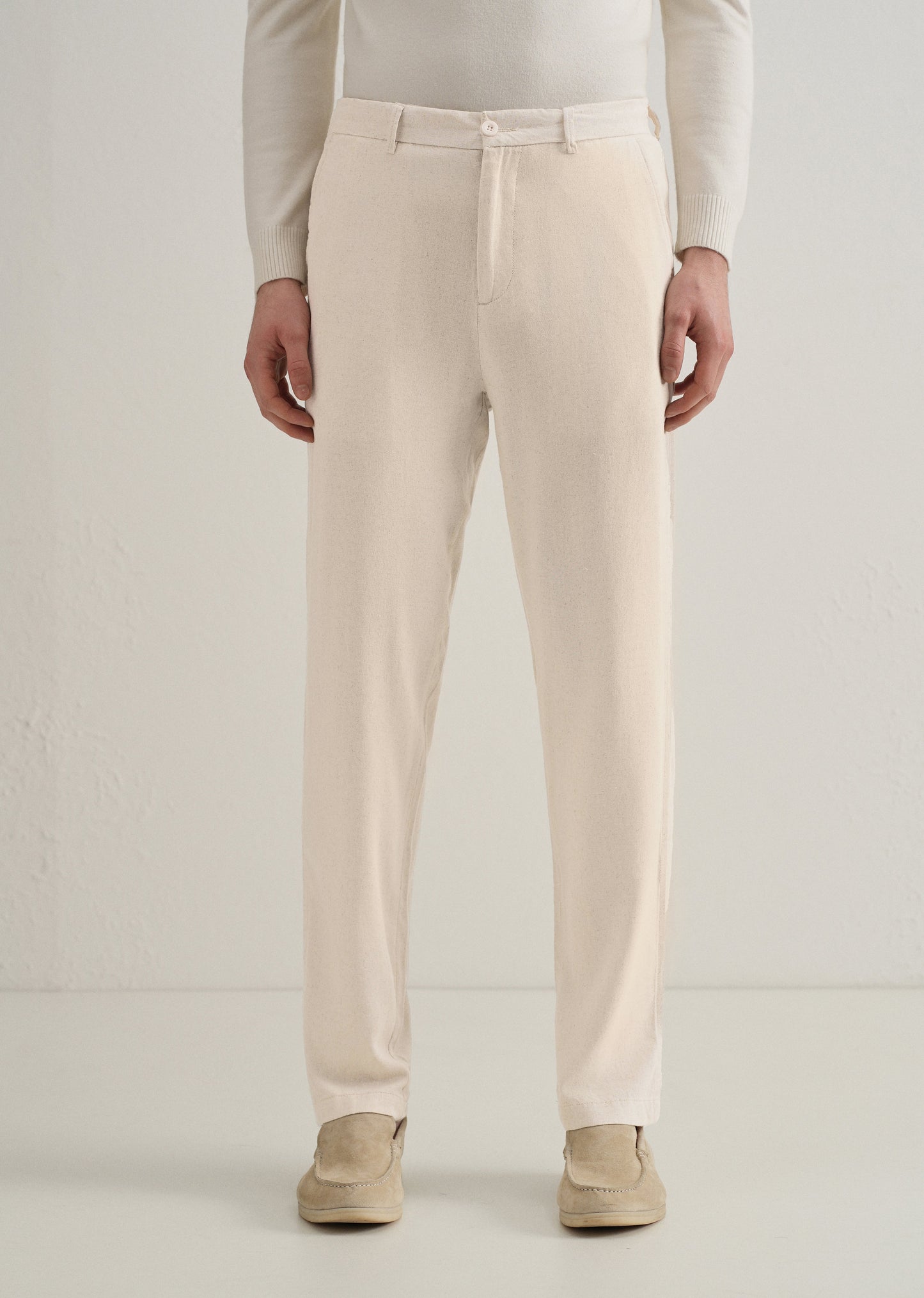 Beige Relaxed Fit Blended Linen Trouser