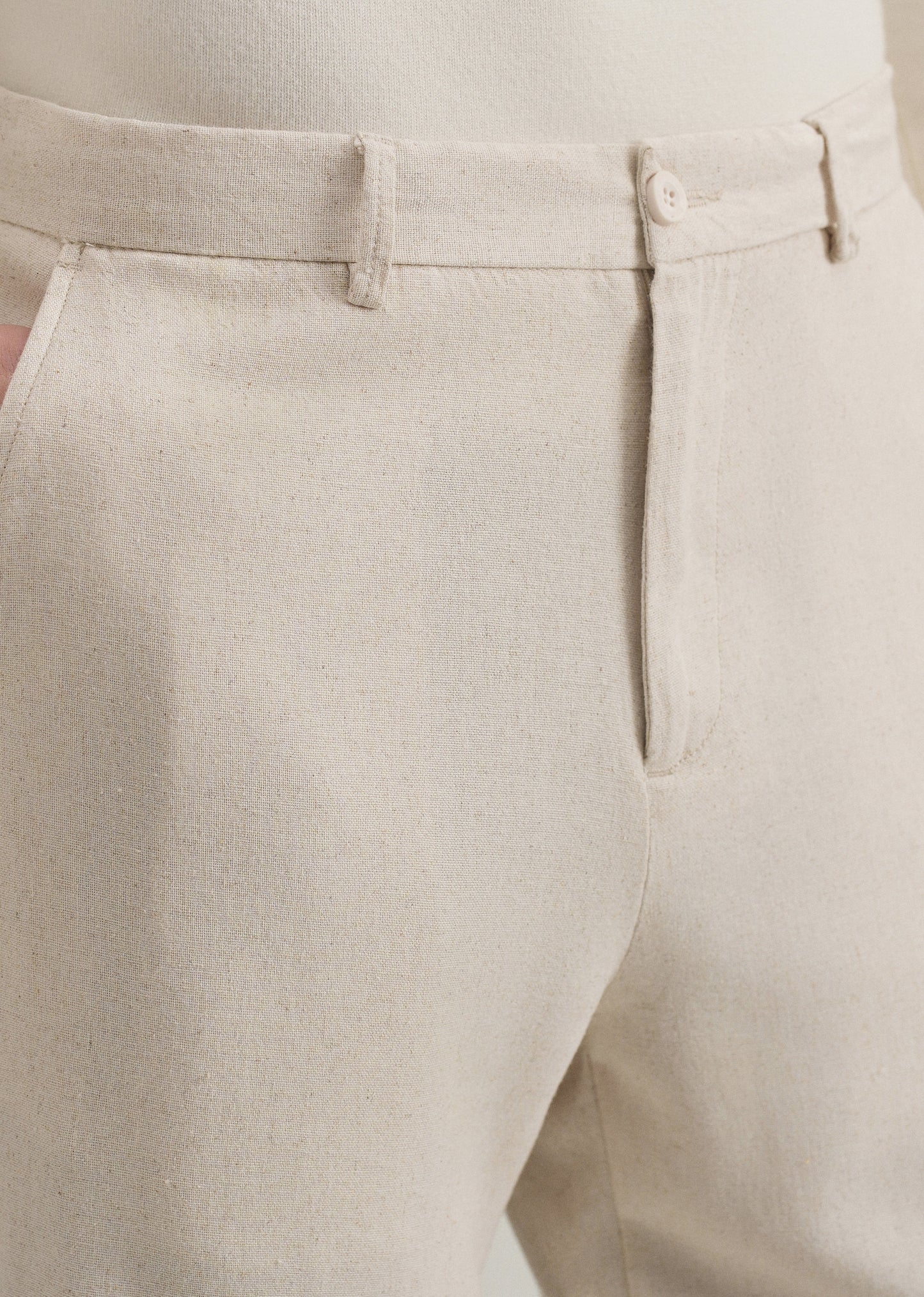 Beige Relaxed Fit Blended Linen Trouser