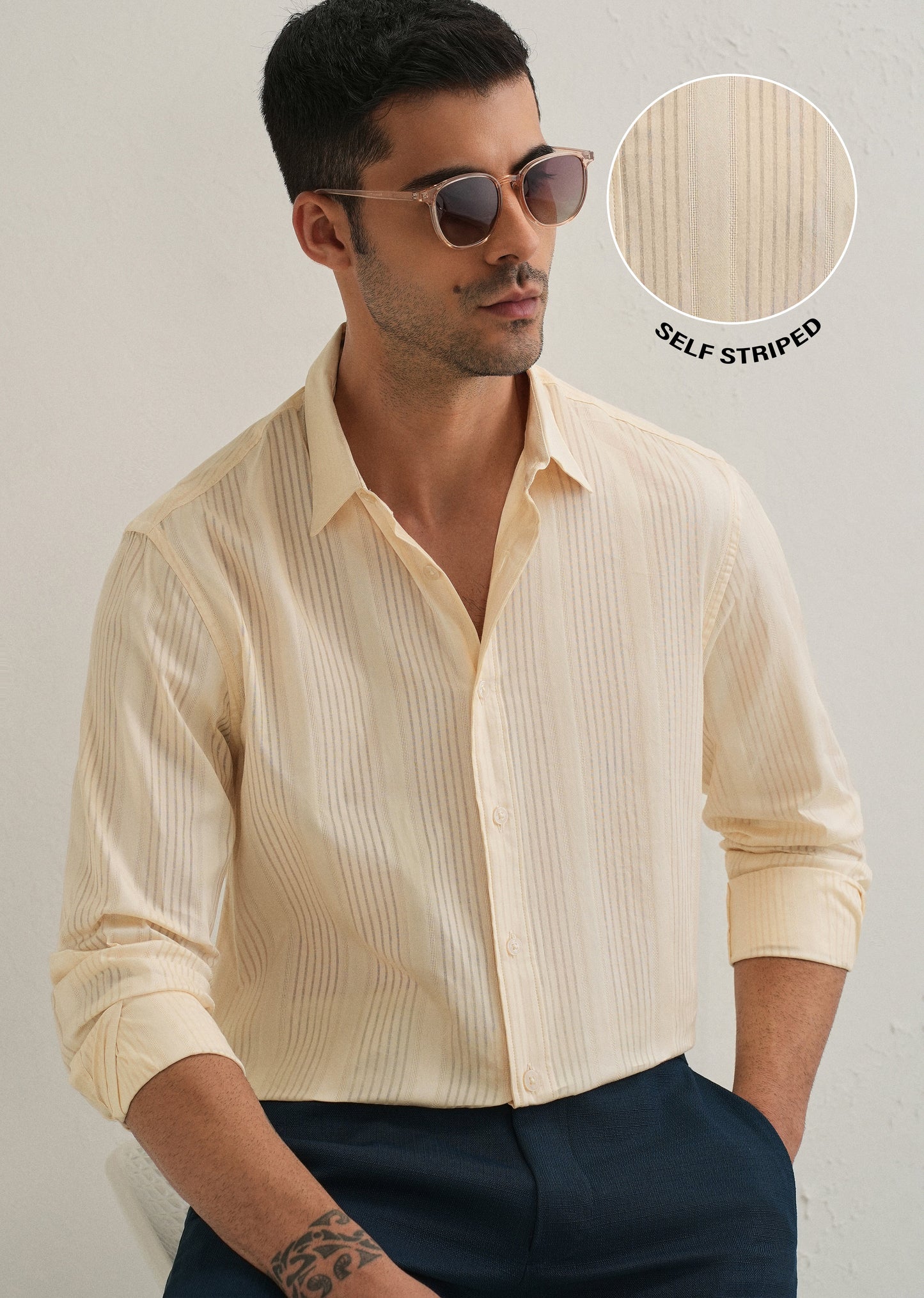 Beige Self Striped Shirt
