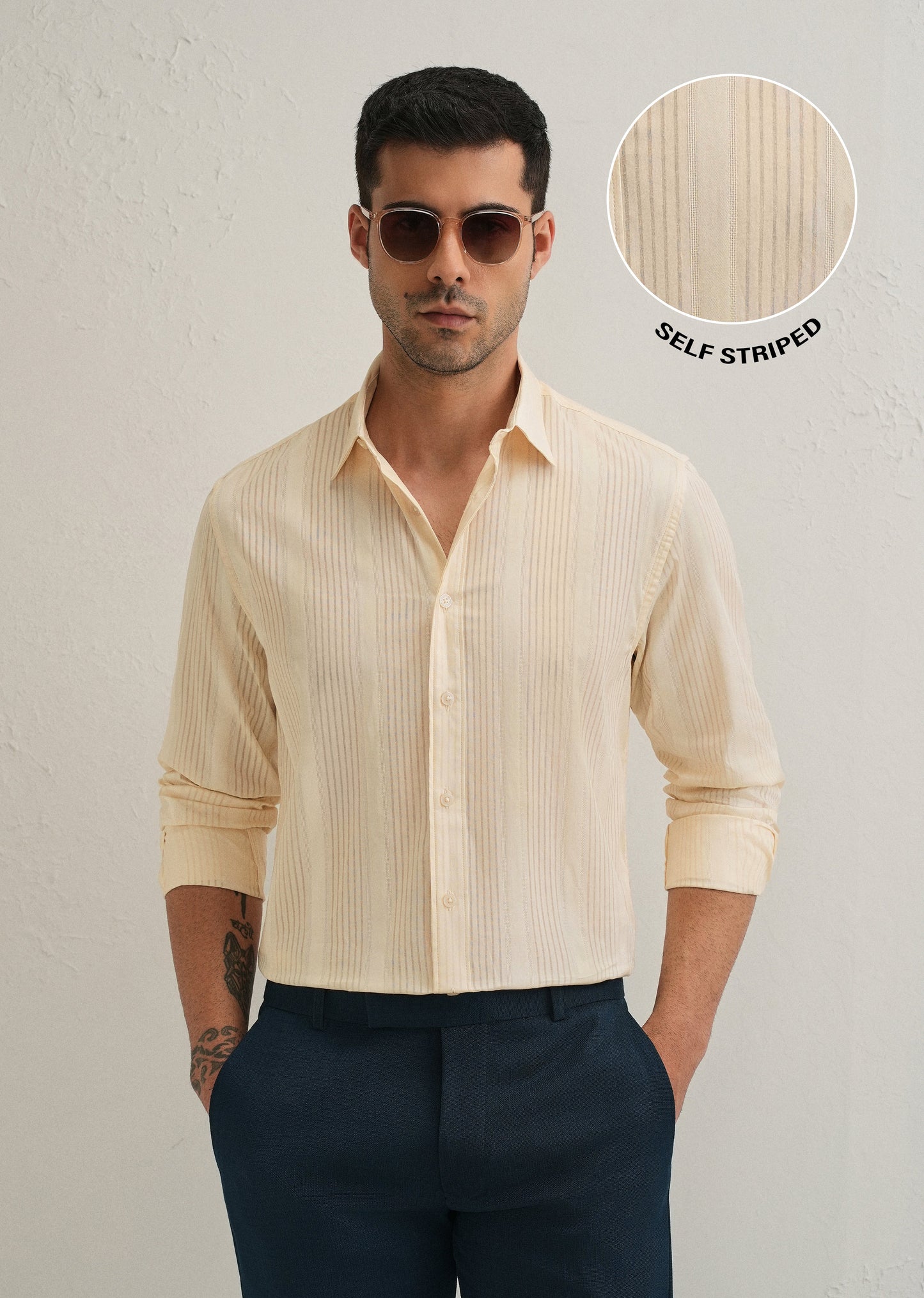 Beige Self Striped Shirt