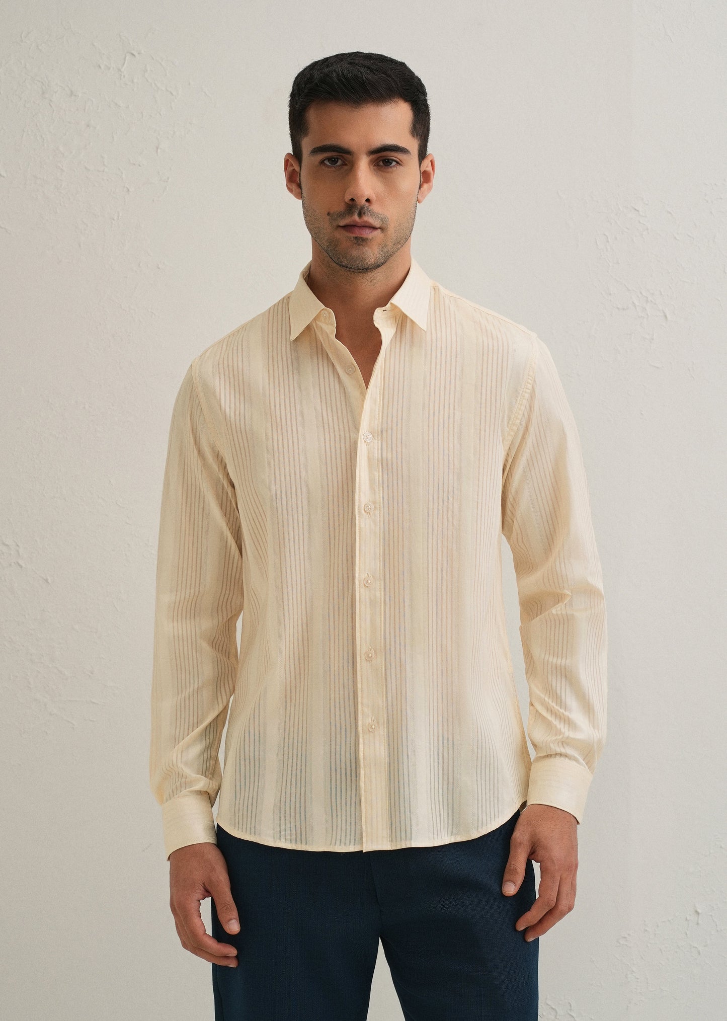 Beige Self Striped Shirt