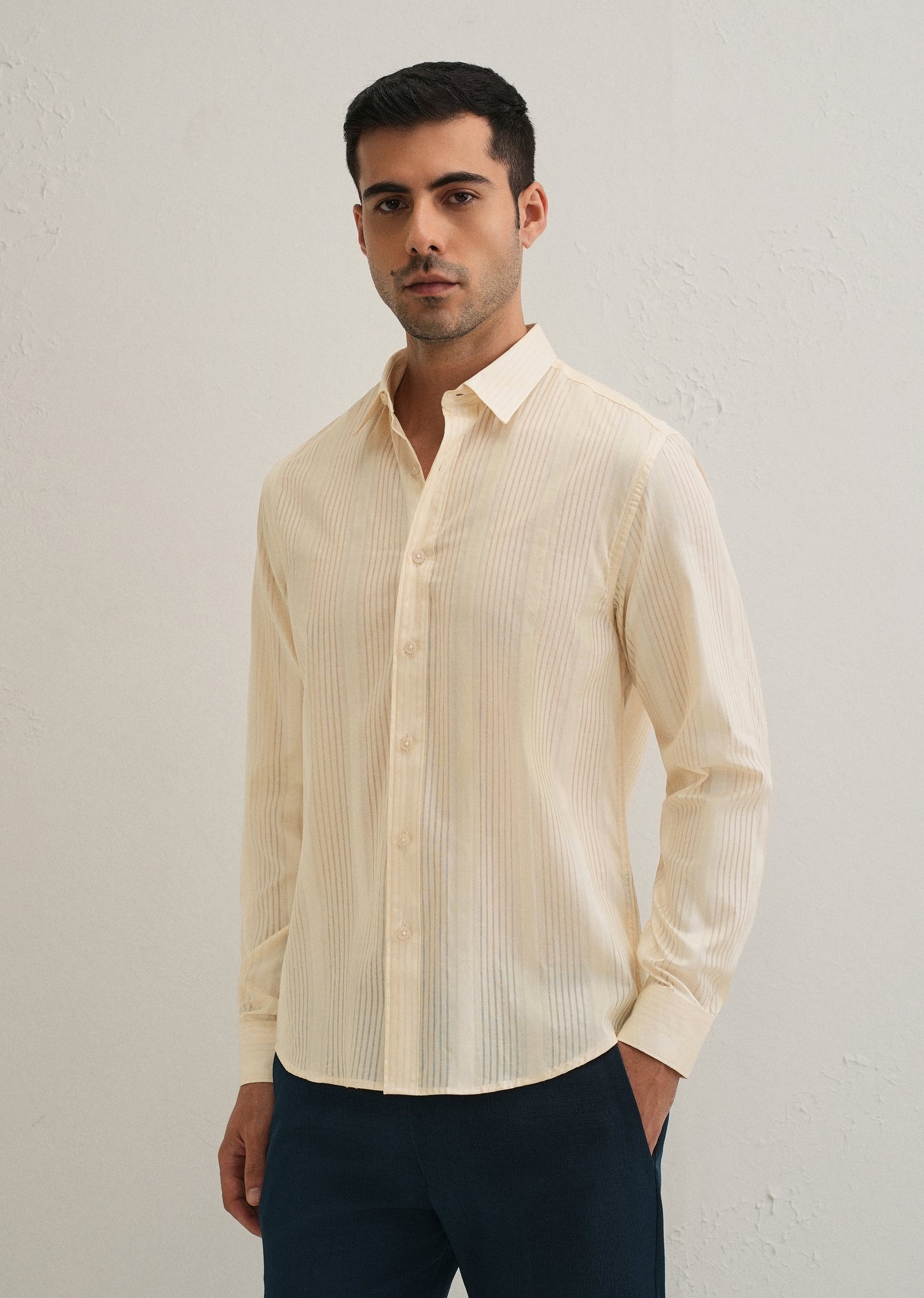 Beige Self Striped Shirt