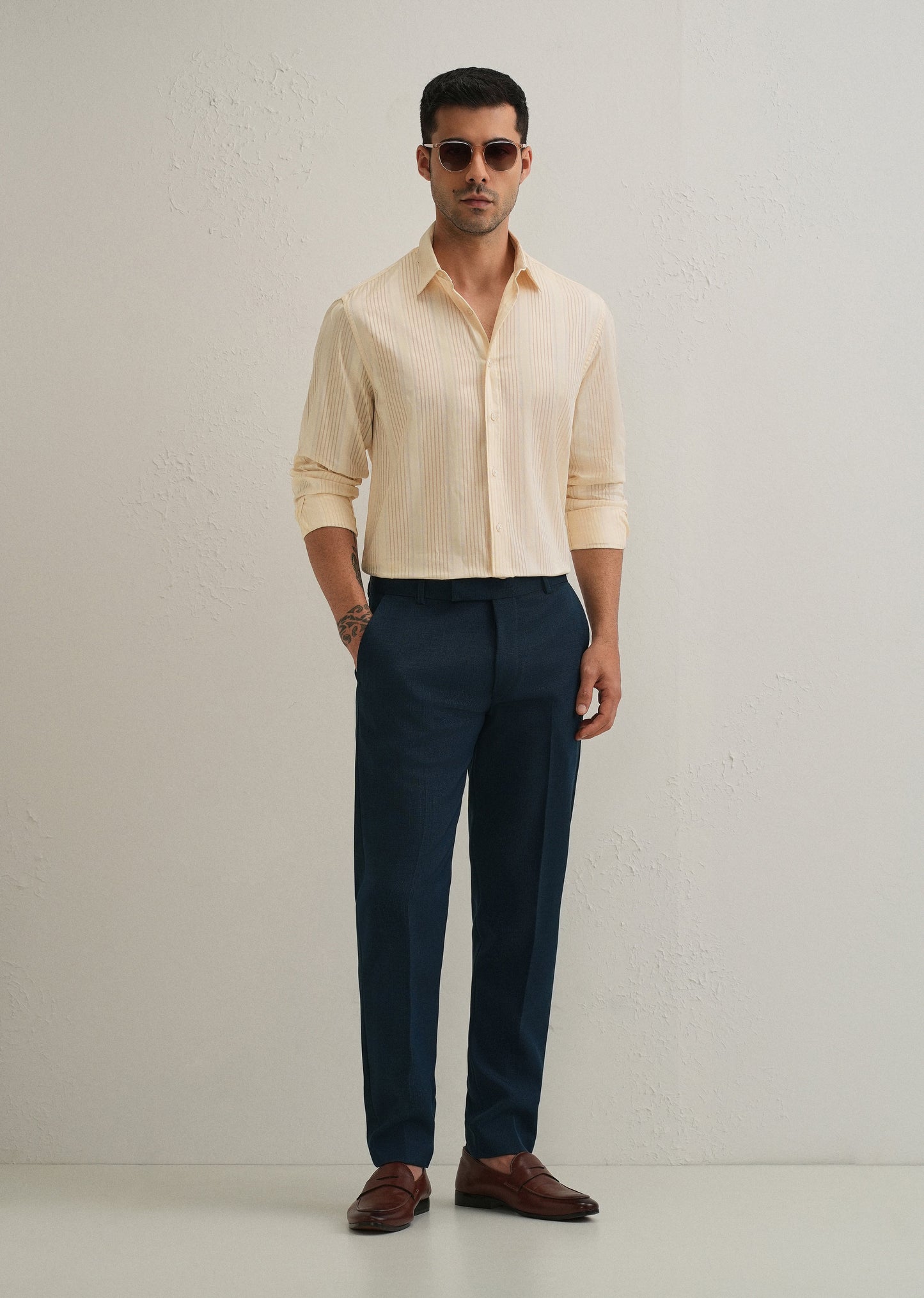 Beige Self Striped Shirt