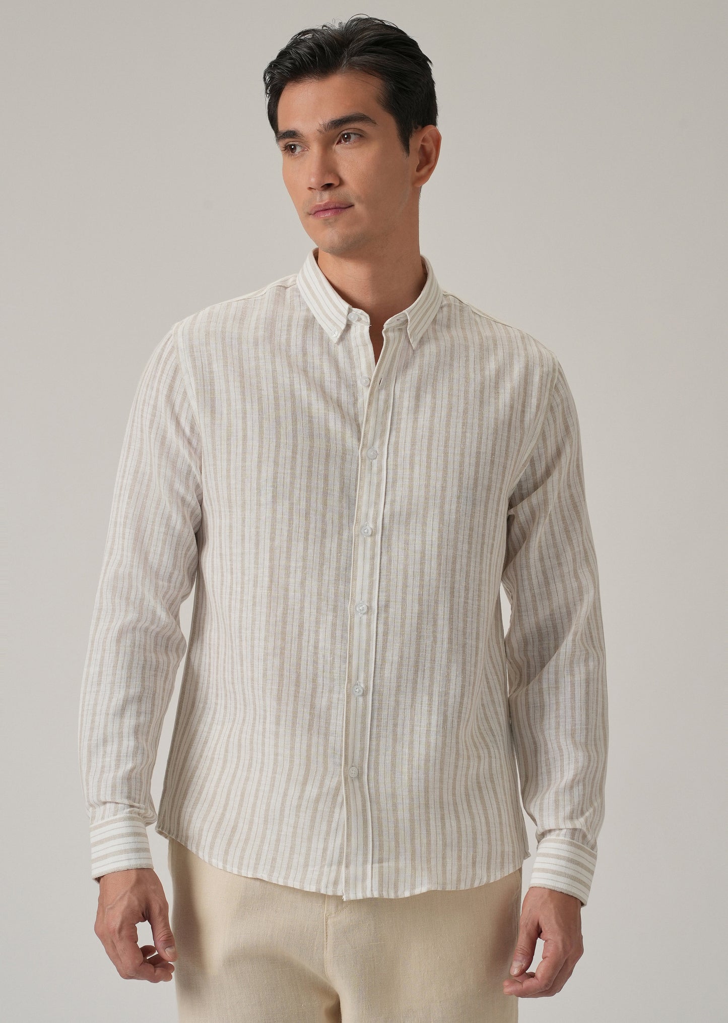 Beige Stripe Linen Shirt