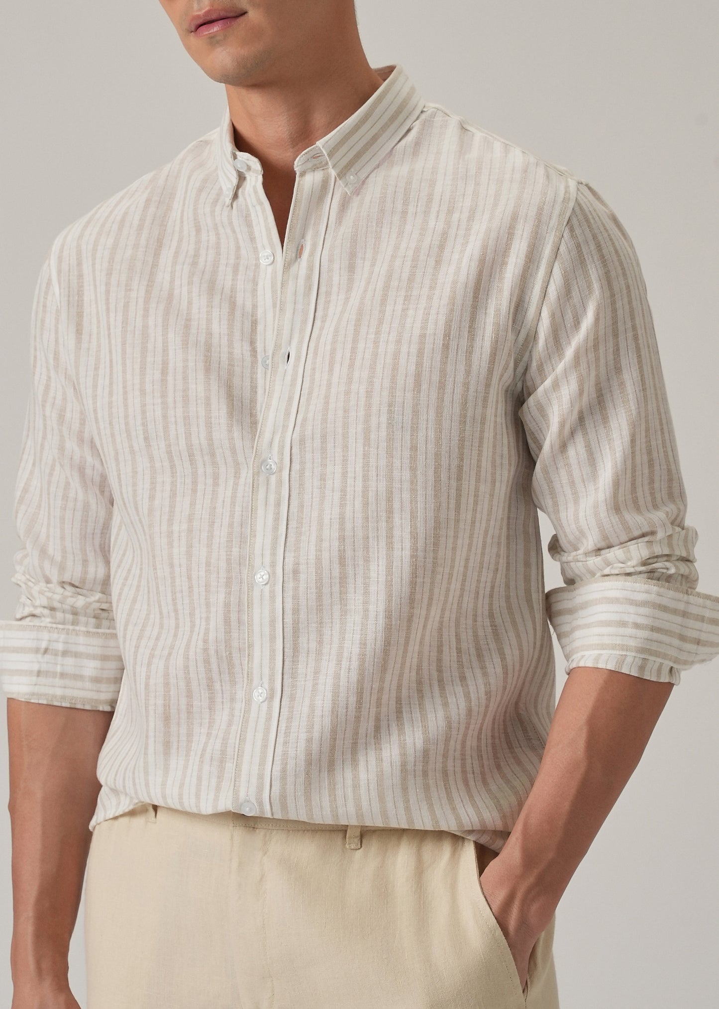 Beige Stripe Linen Shirt
