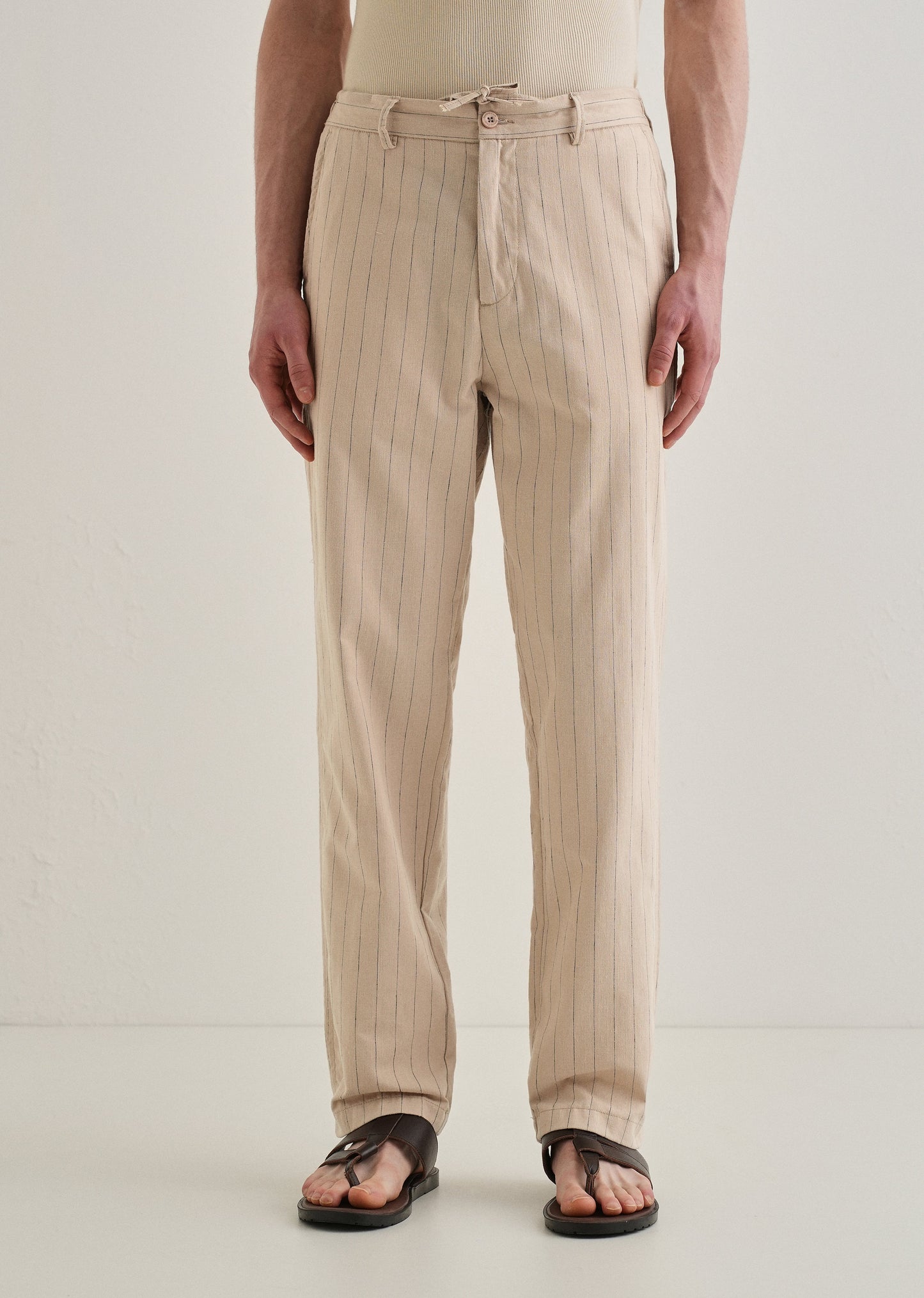 Beige Stripe Relaxed Linen Trouser