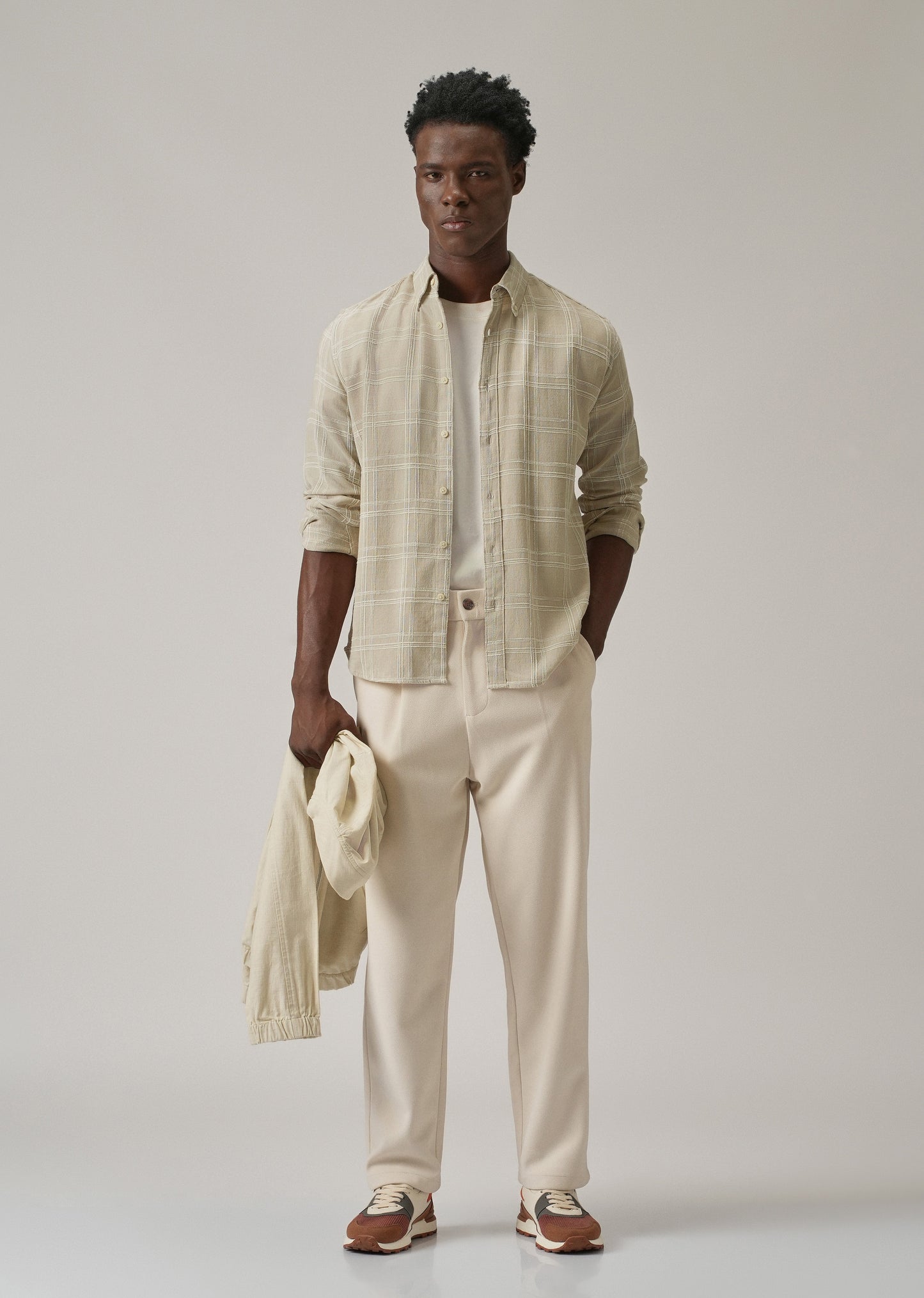 Beige Chenille Check Shirt