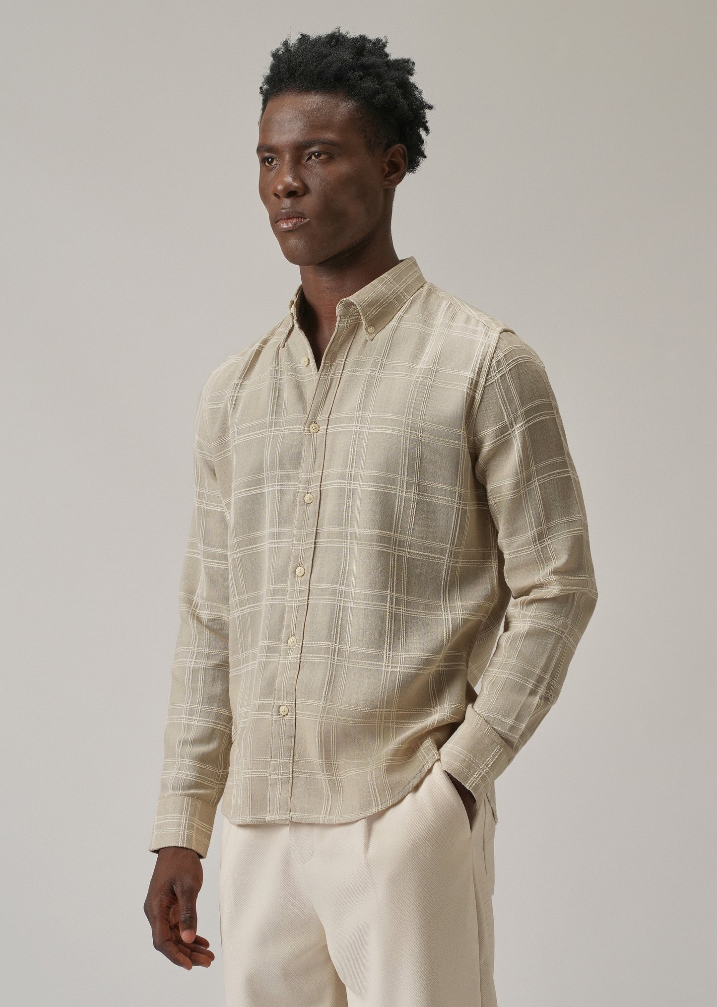 Beige Chenille Check Shirt