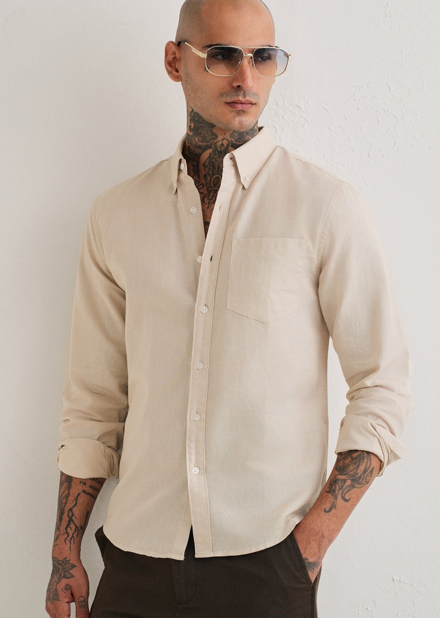 Beige Cotton Linen Shirt