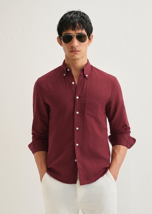 Berry Red Cotton Linen Shirt