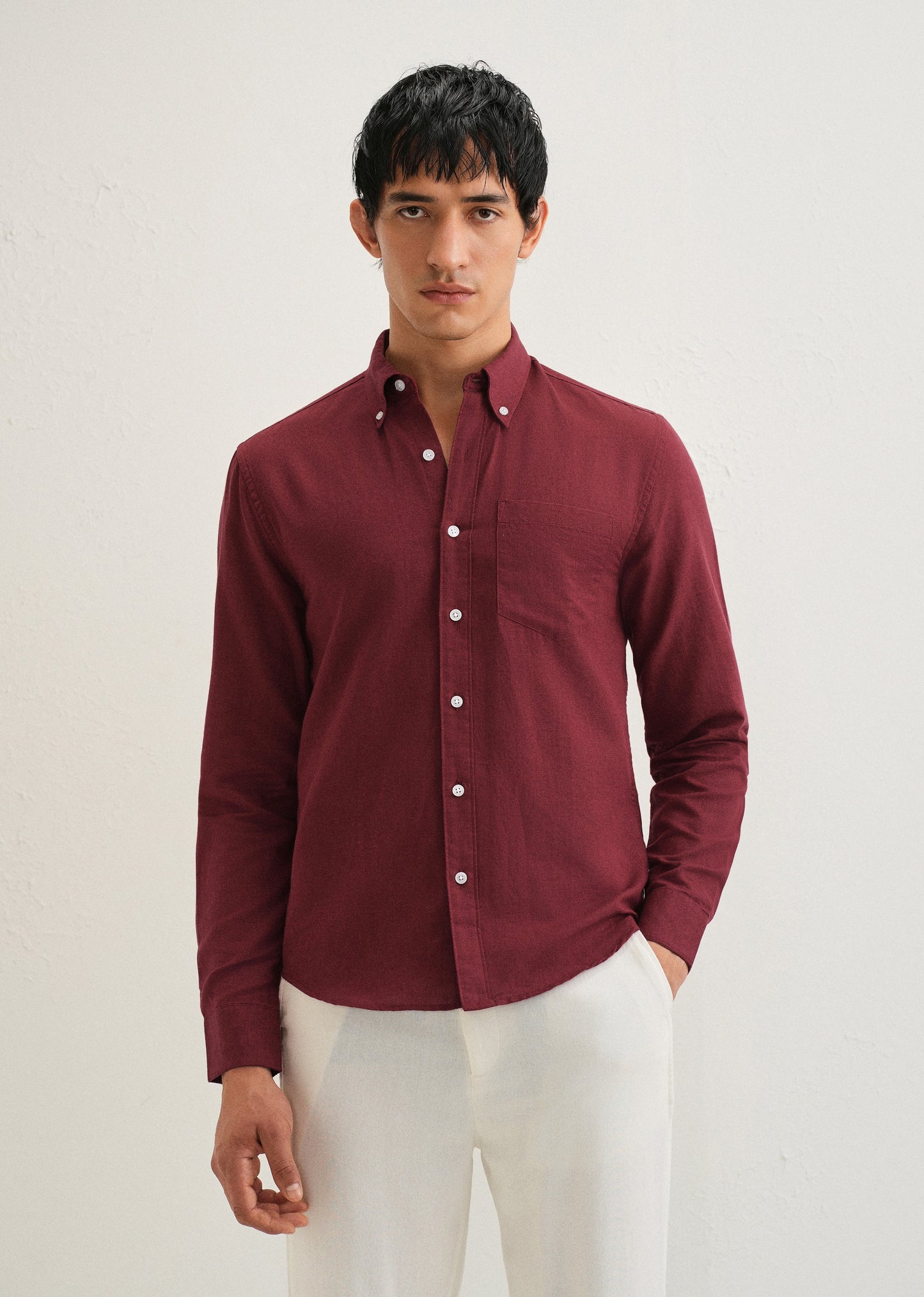 Berry Red Cotton Linen Shirt