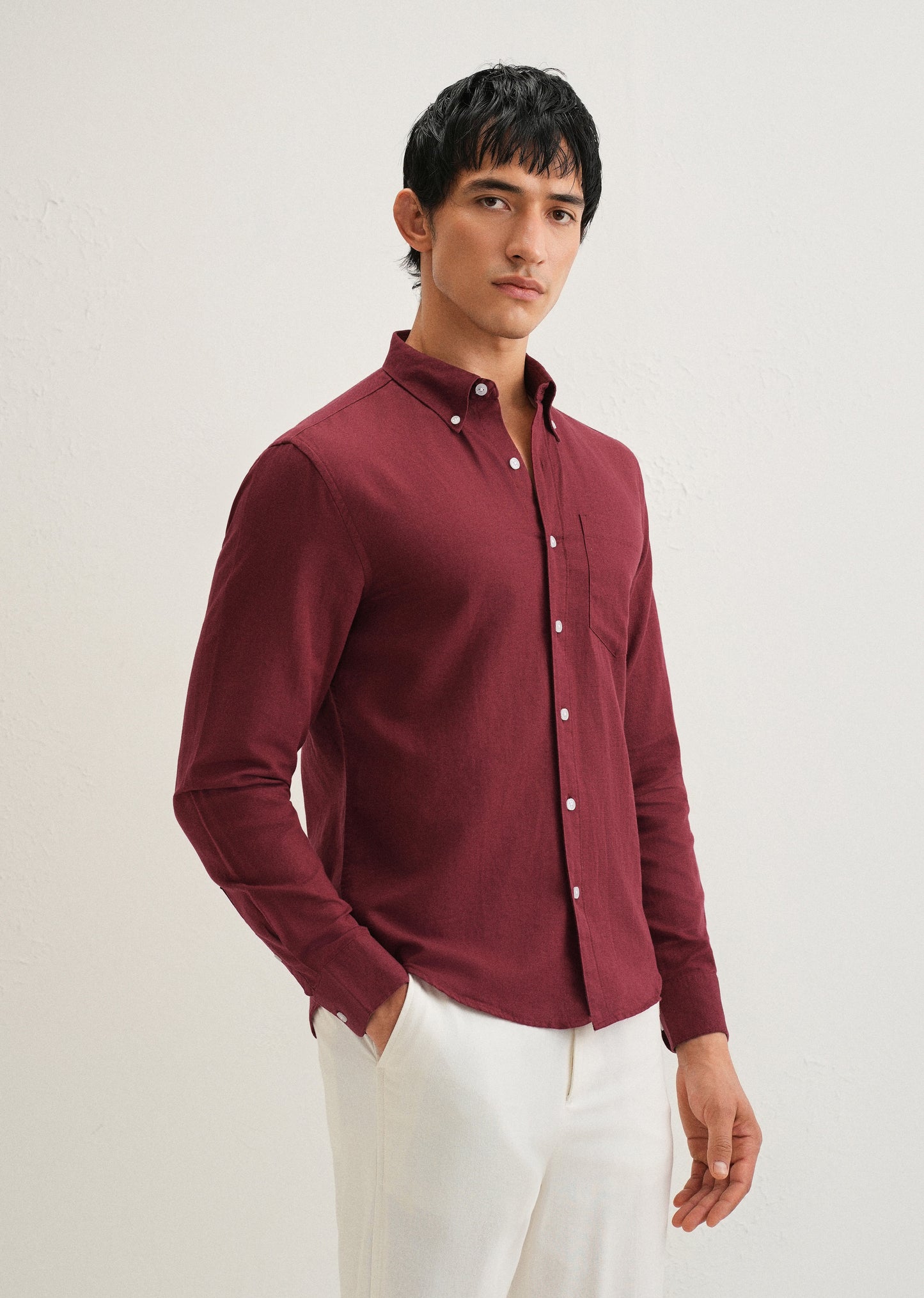 Berry Red Cotton Linen Shirt