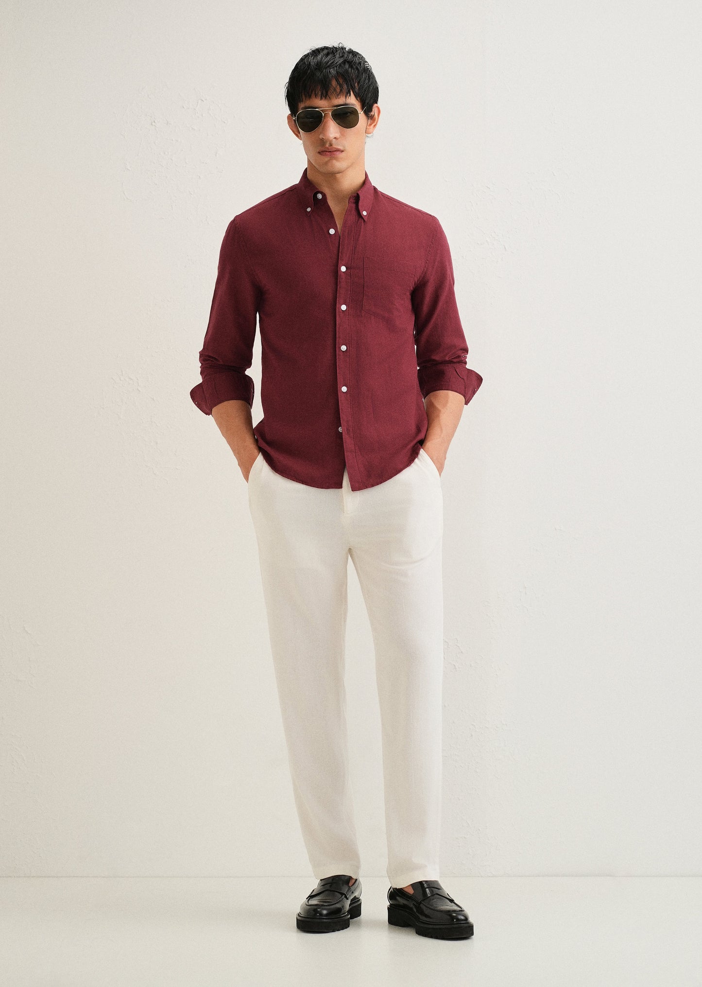 Berry Red Cotton Linen Shirt