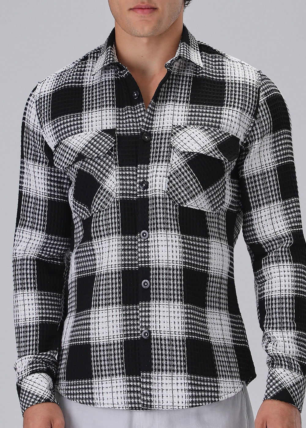 Black And White Waffle Plaid Check Shirt