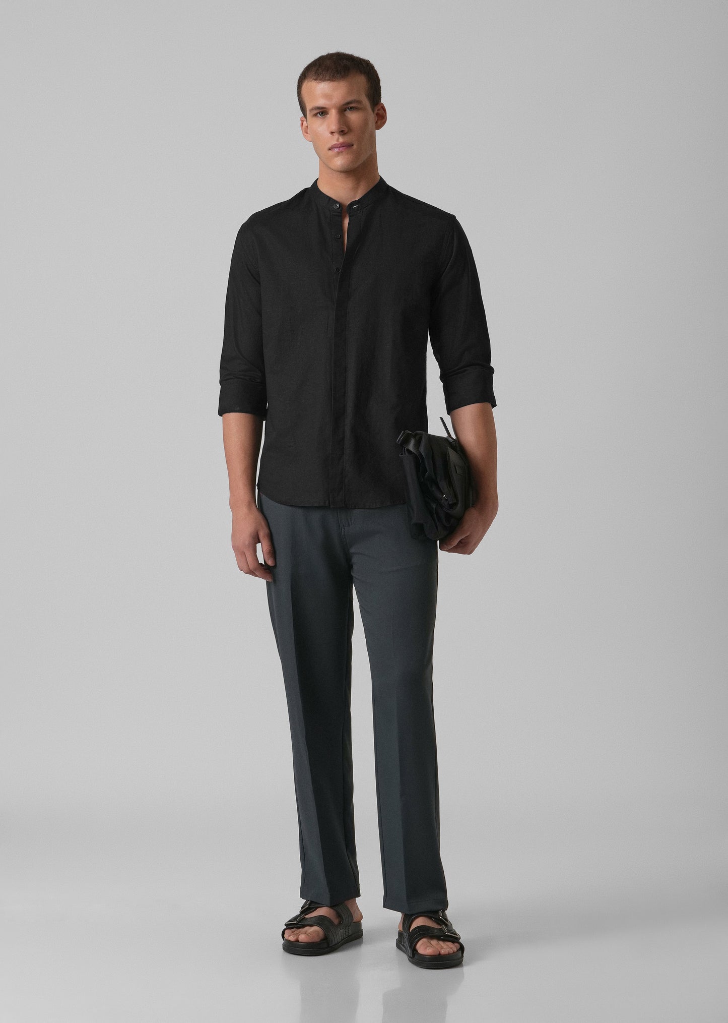 Black Cotton Linen Shirt