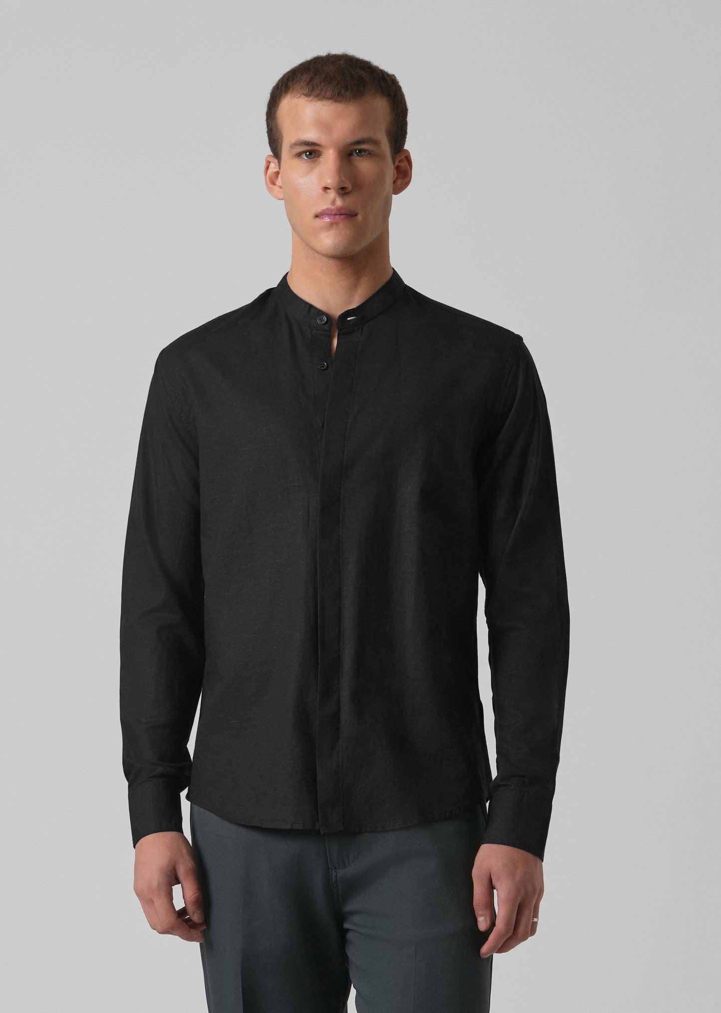 Black Cotton Linen Shirt