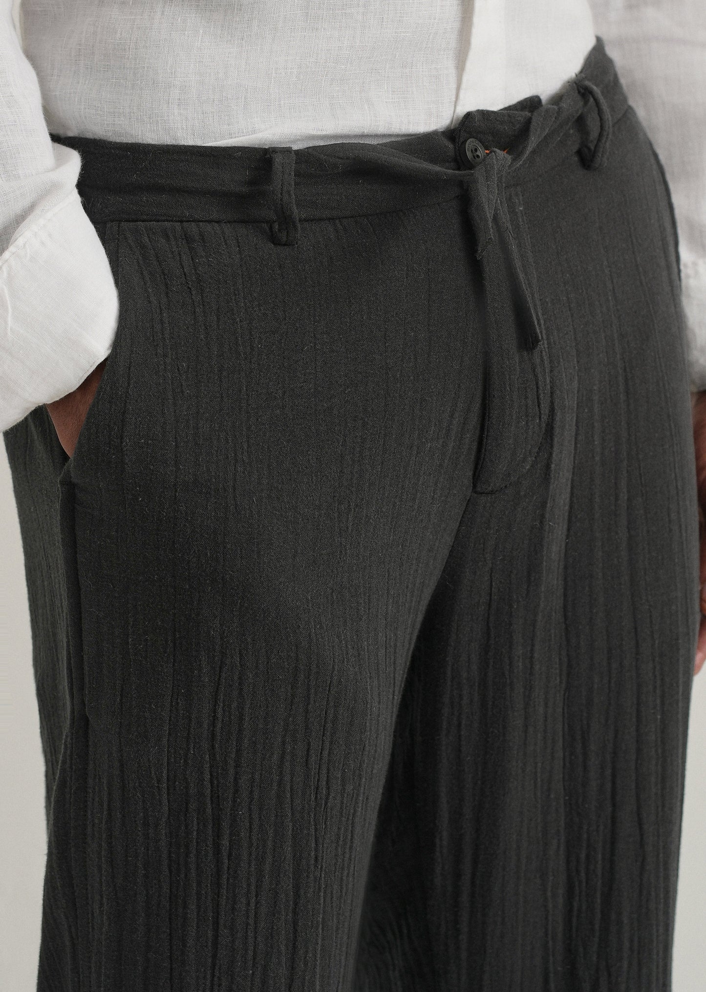 Black Crinkled Cotton Trouser