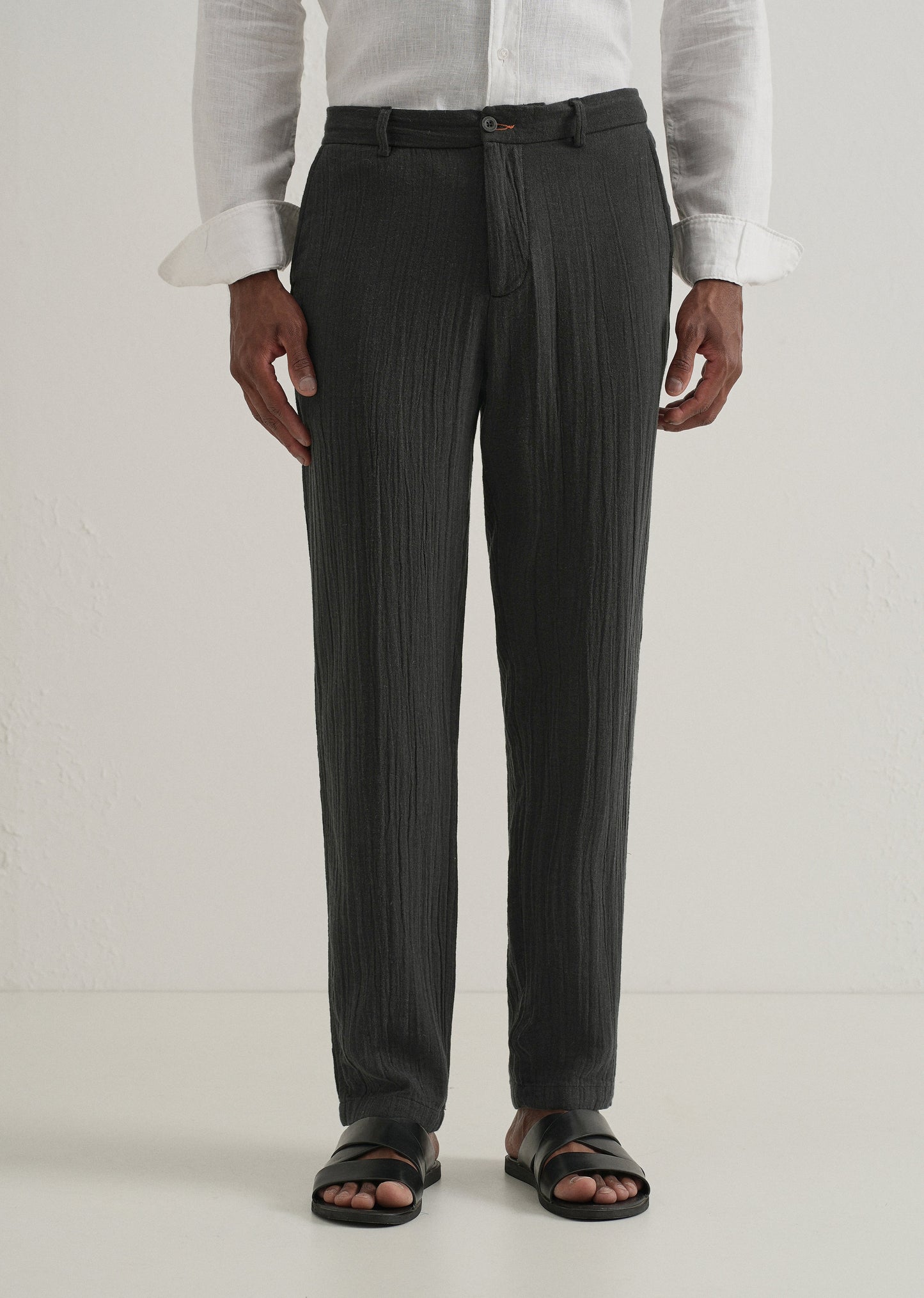Black Crinkled Cotton Trouser