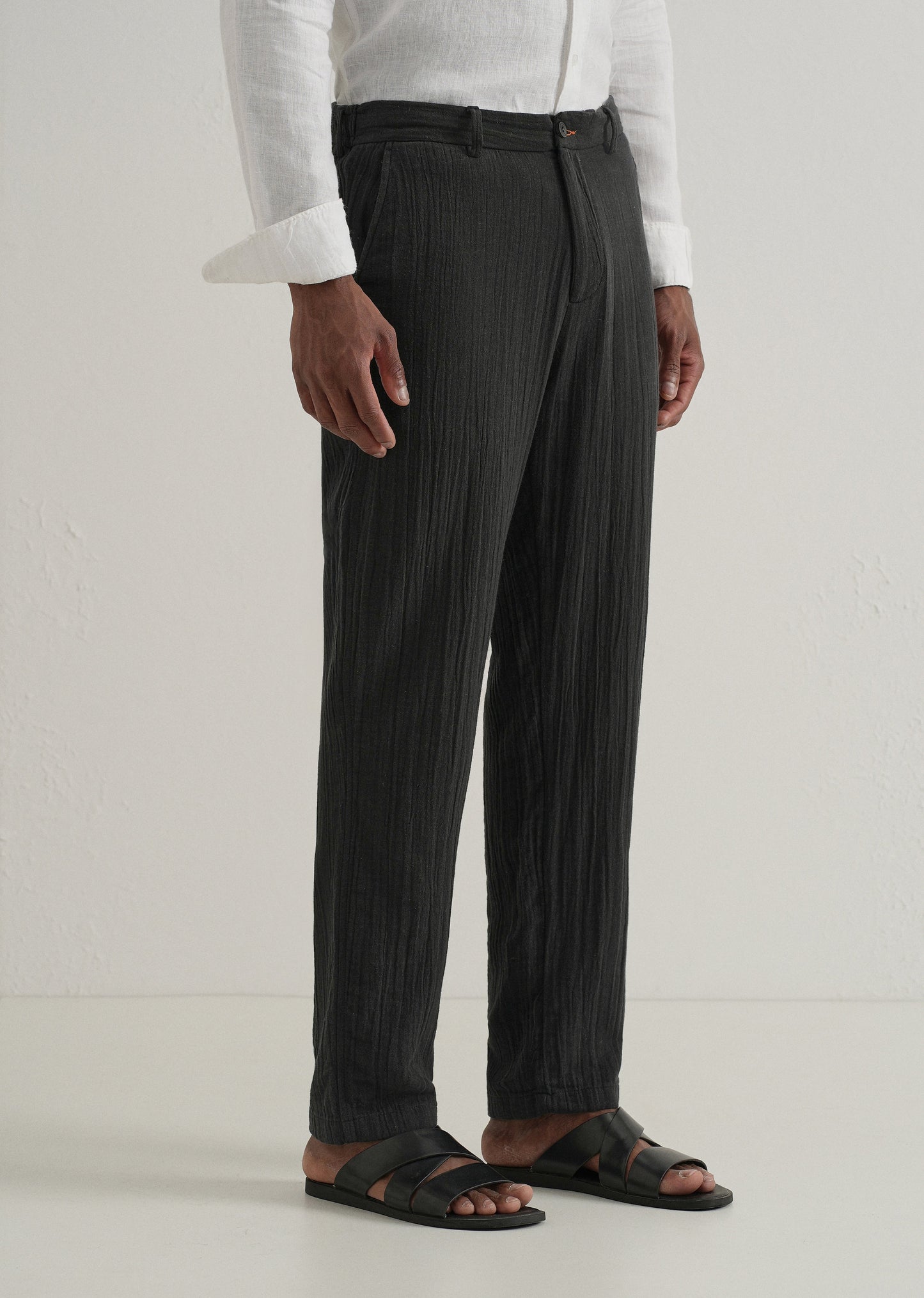 Black Crinkled Cotton Trouser
