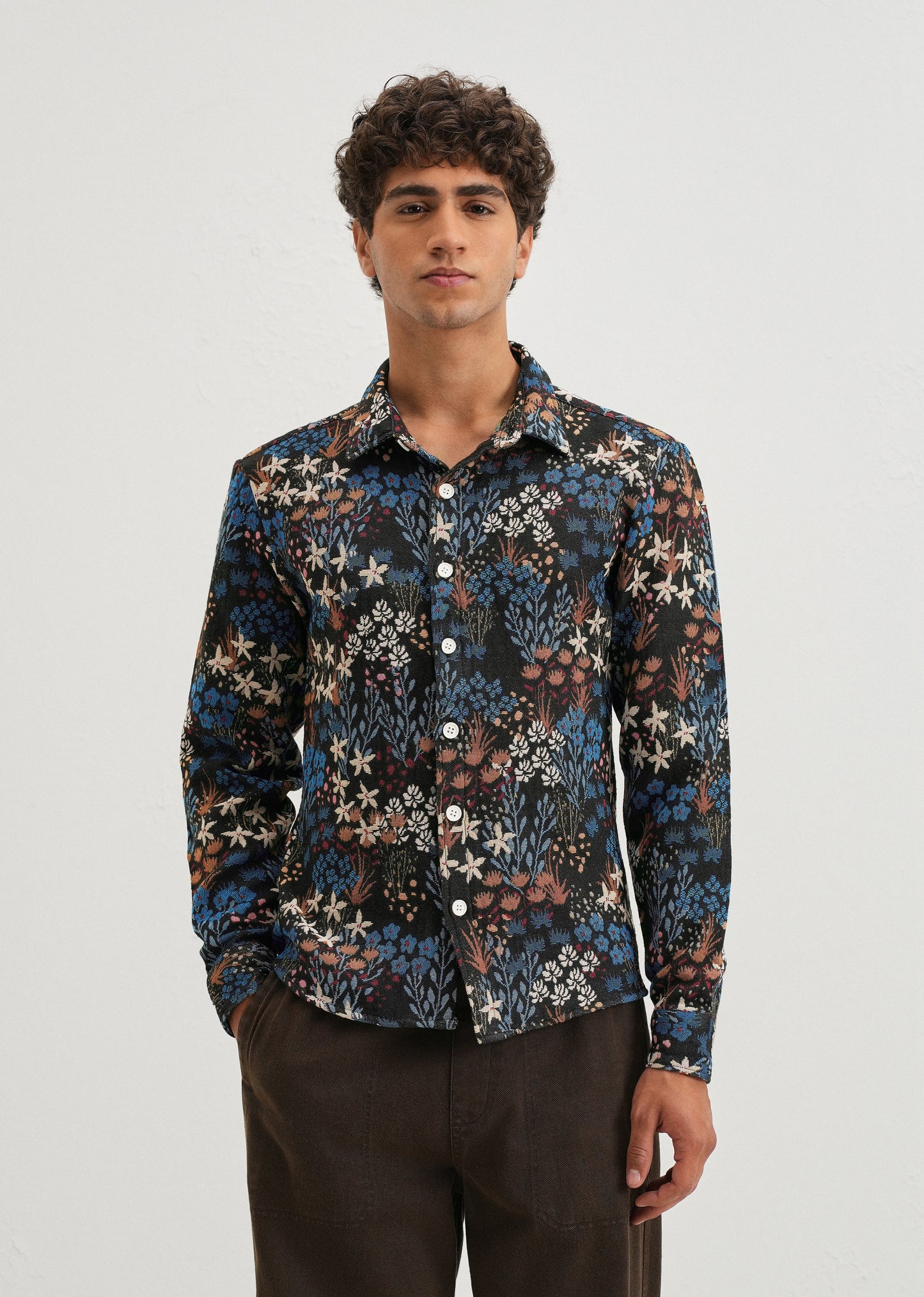 Black Floral Jacquard Shacket