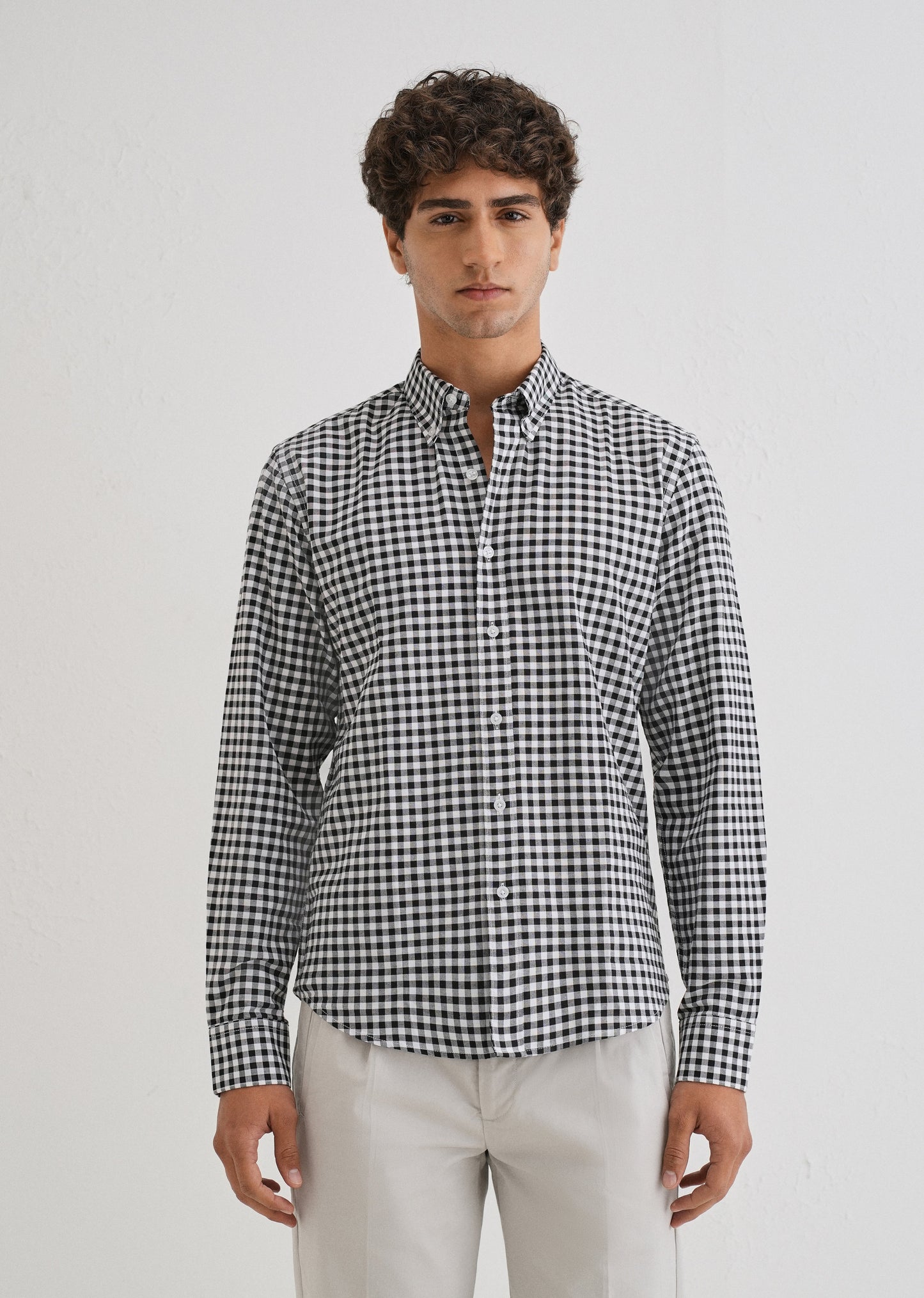 Black Gingham Check Cotton Oxford Shirt