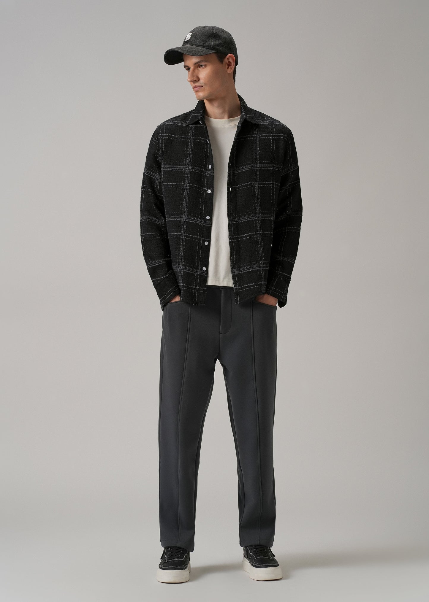 Black Plaid Textured Cotton Check Shirt