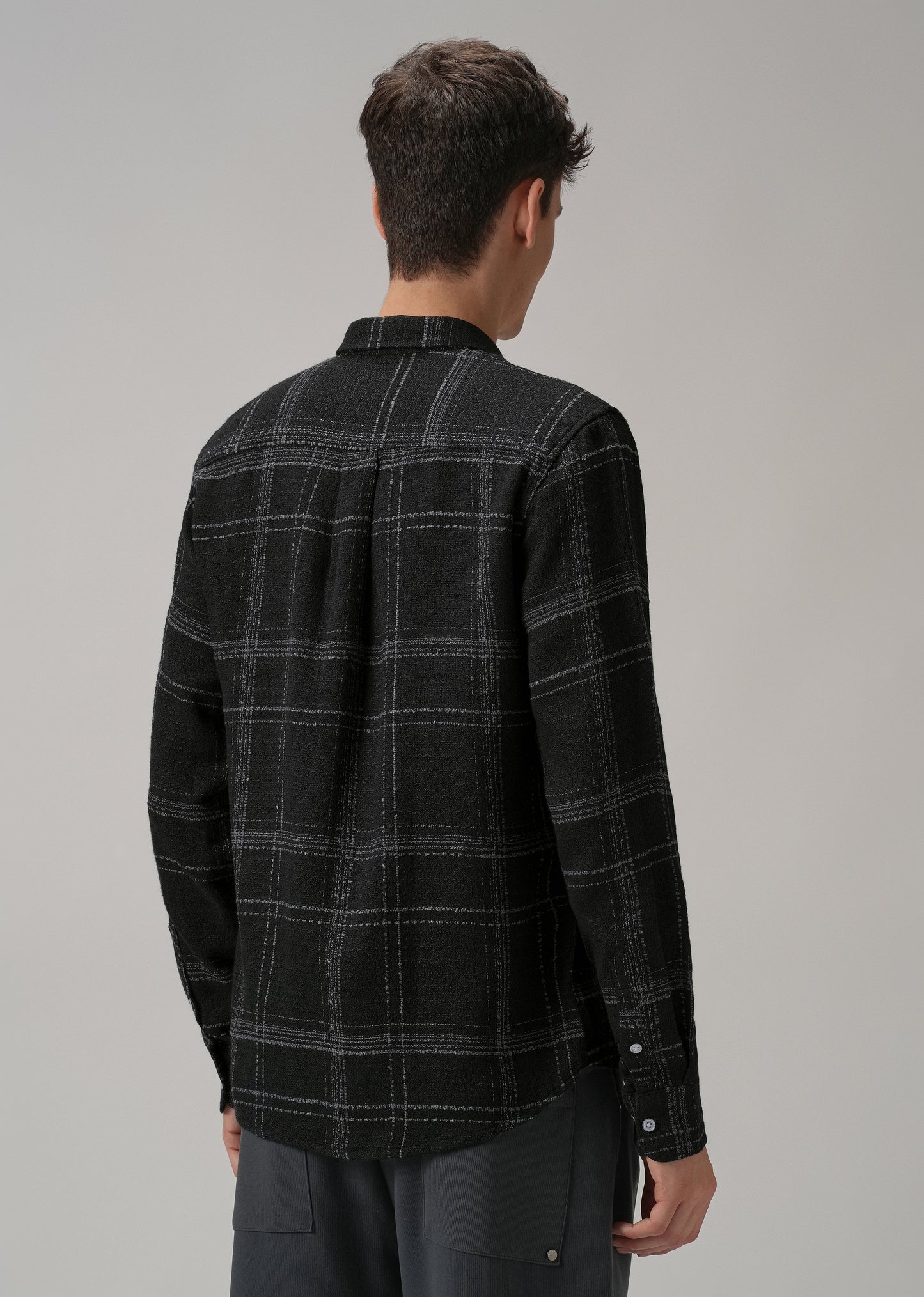 Black Plaid Textured Cotton Check Shirt