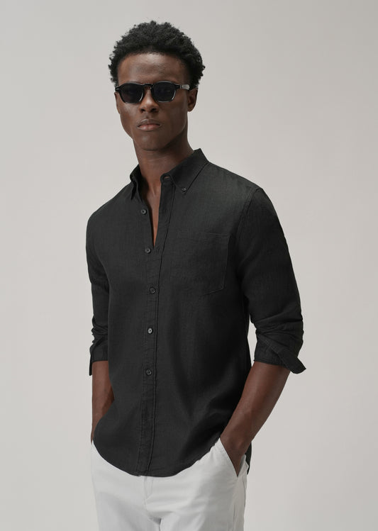 100% Pure Black Linen Shirt