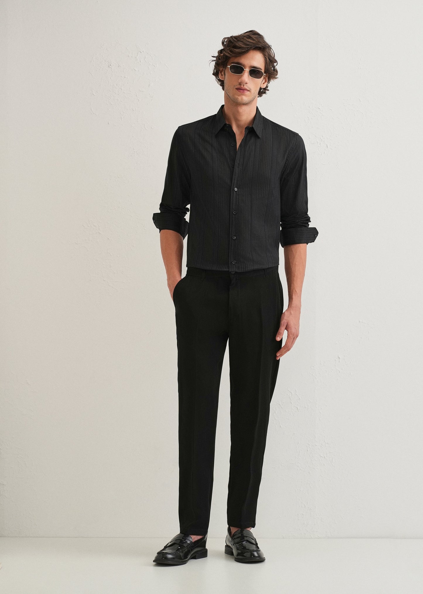 Black Self Striped Shirt