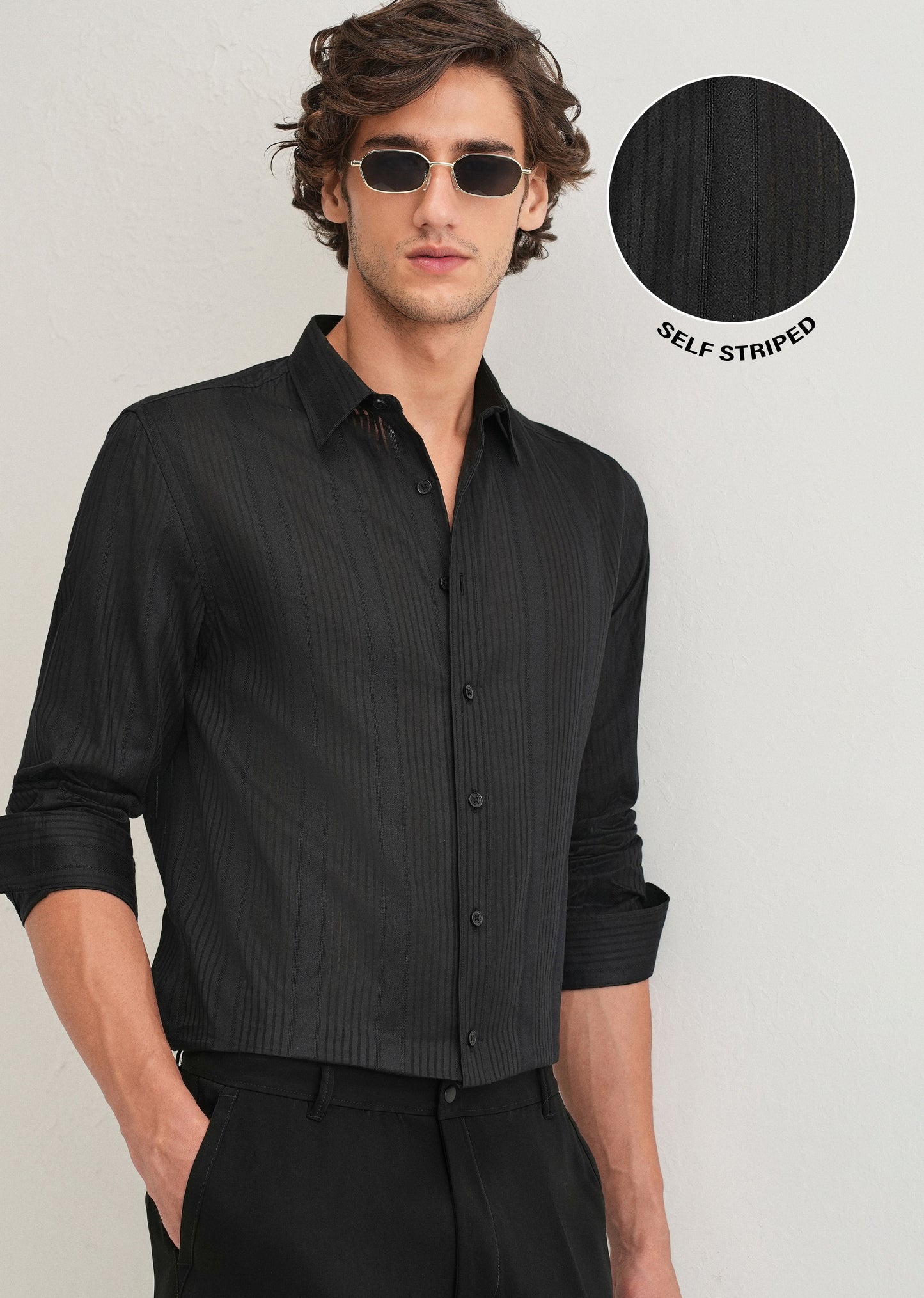 Black Self Striped Shirt