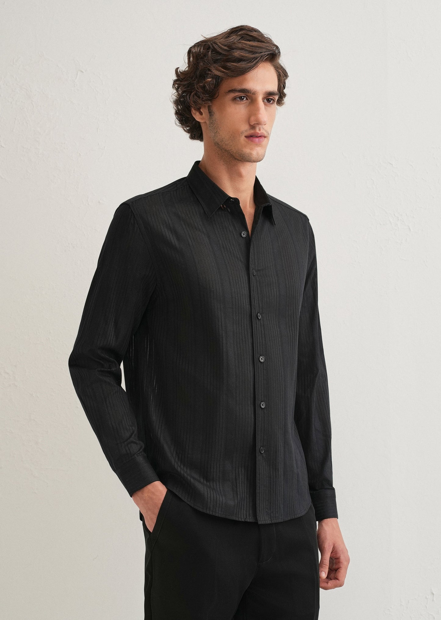 Black Self Striped Shirt