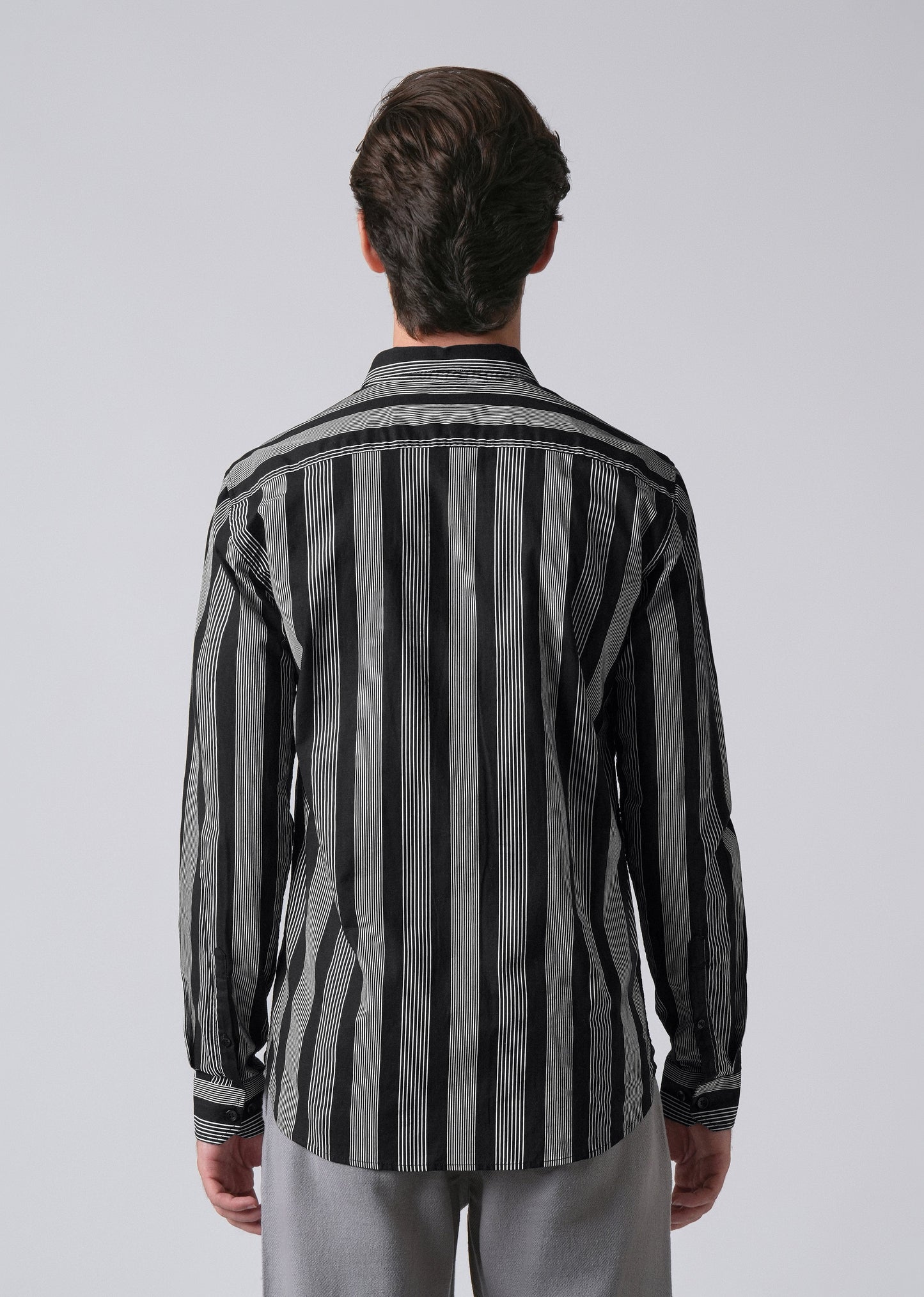 Black Vertical Pin Stripe Cotton/Linen Shirt