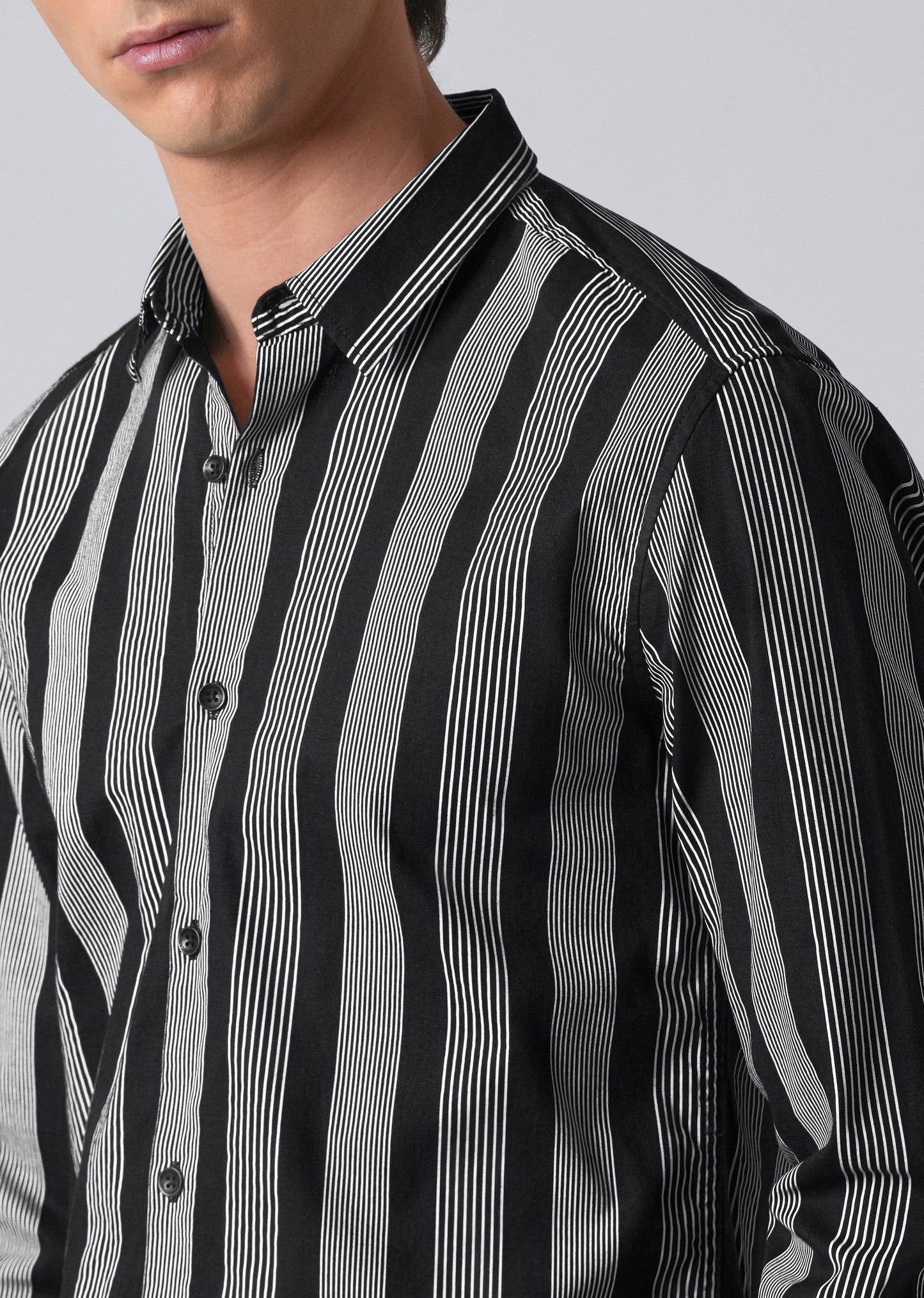 Black Vertical Pin Stripe Cotton/Linen Shirt
