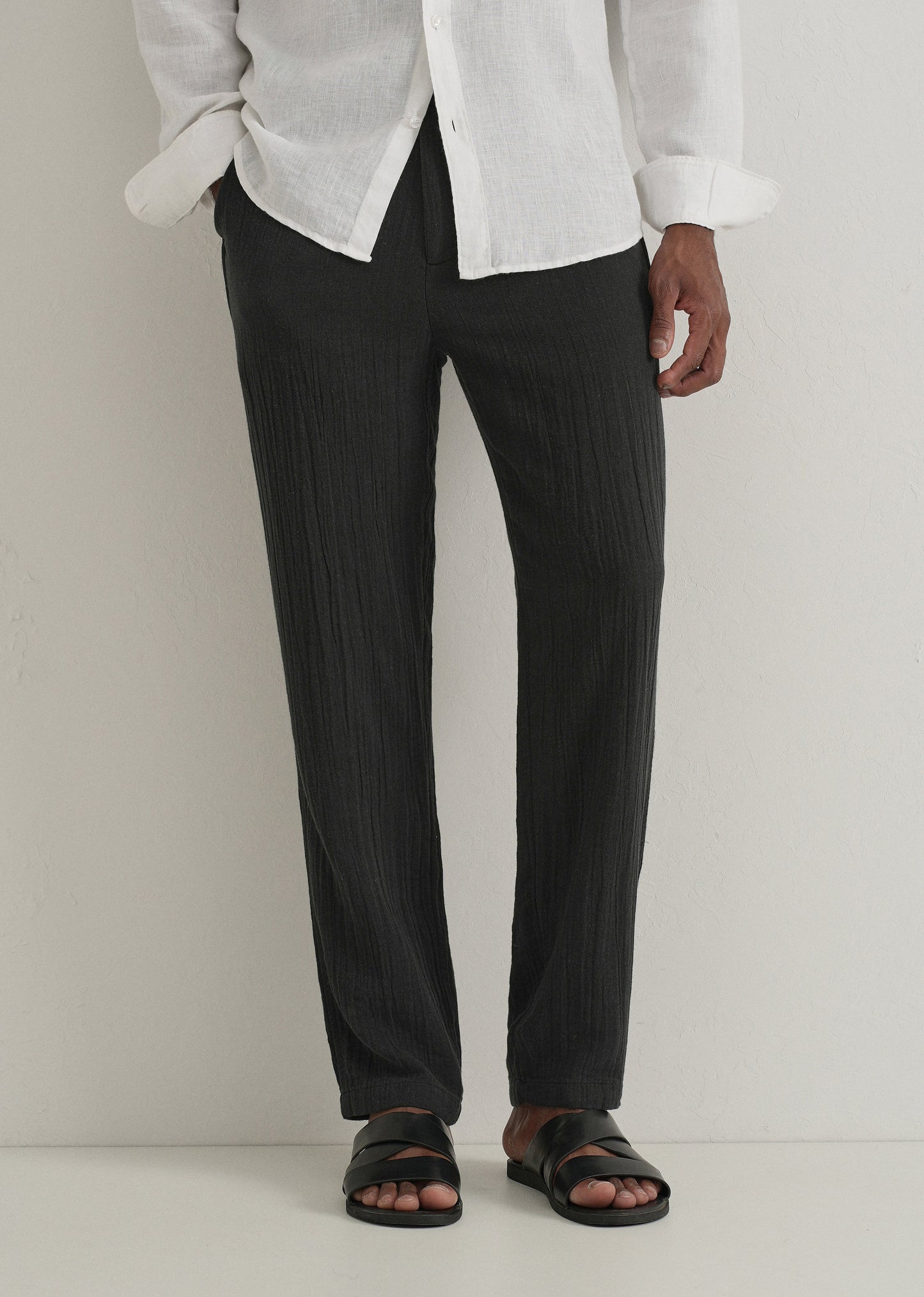 Black Crinkled Cotton Trouser