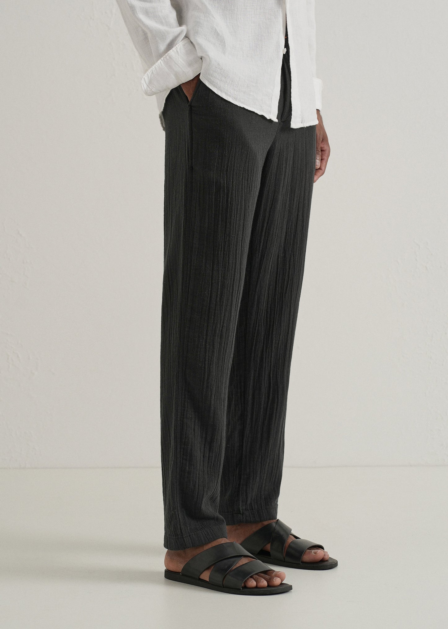 Black Crinkled Cotton Trouser