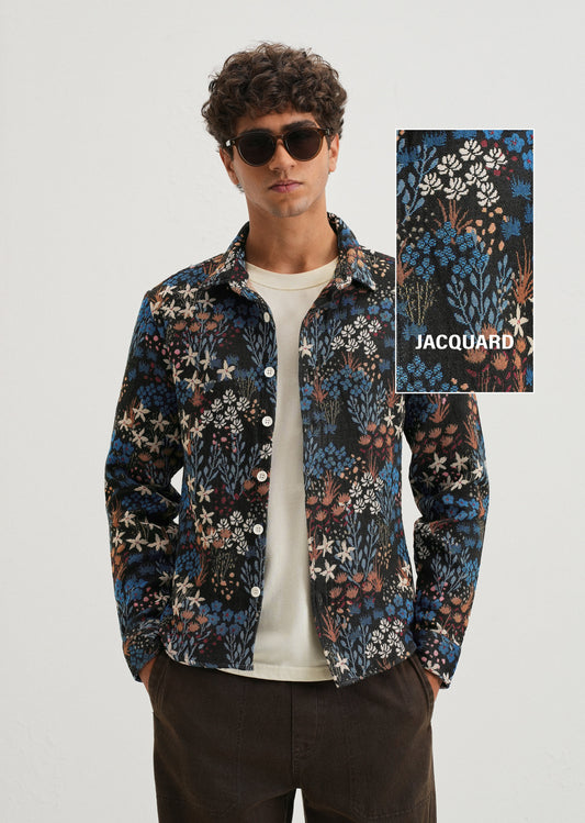 Black Floral Jacquard Shacket