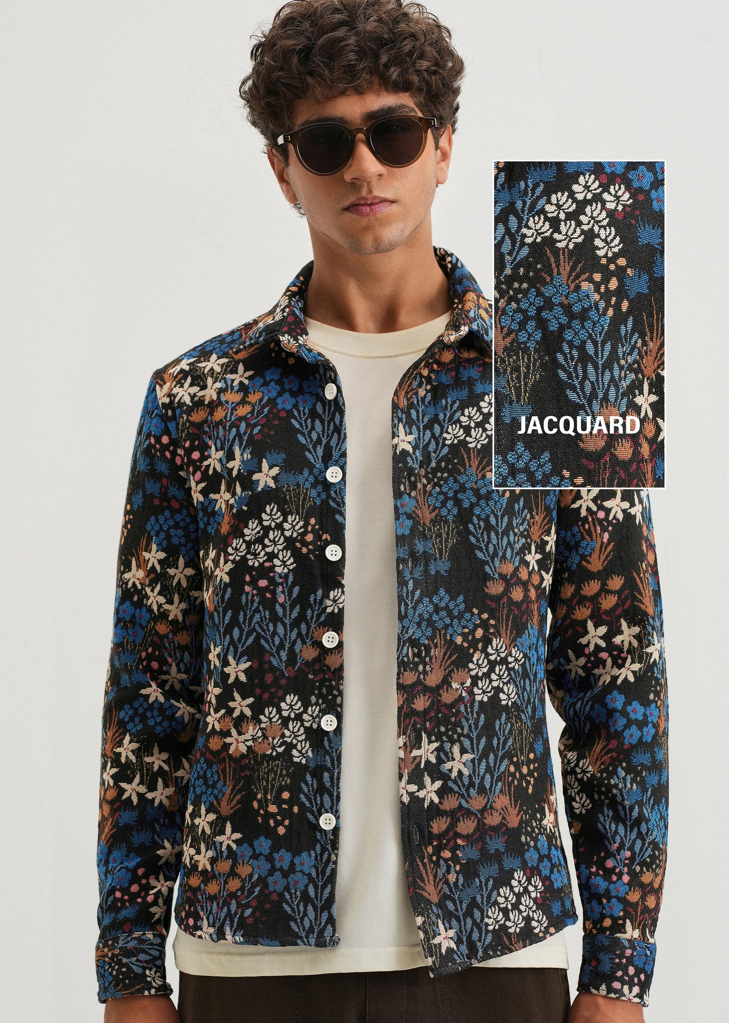 Black Floral Jacquard Shacket