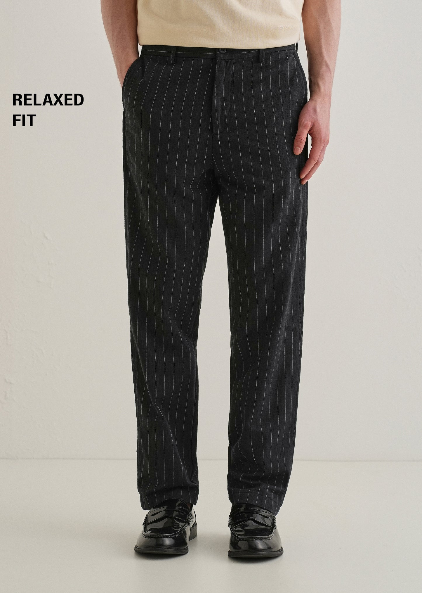 Black Stripe Relaxed Linen Trouser