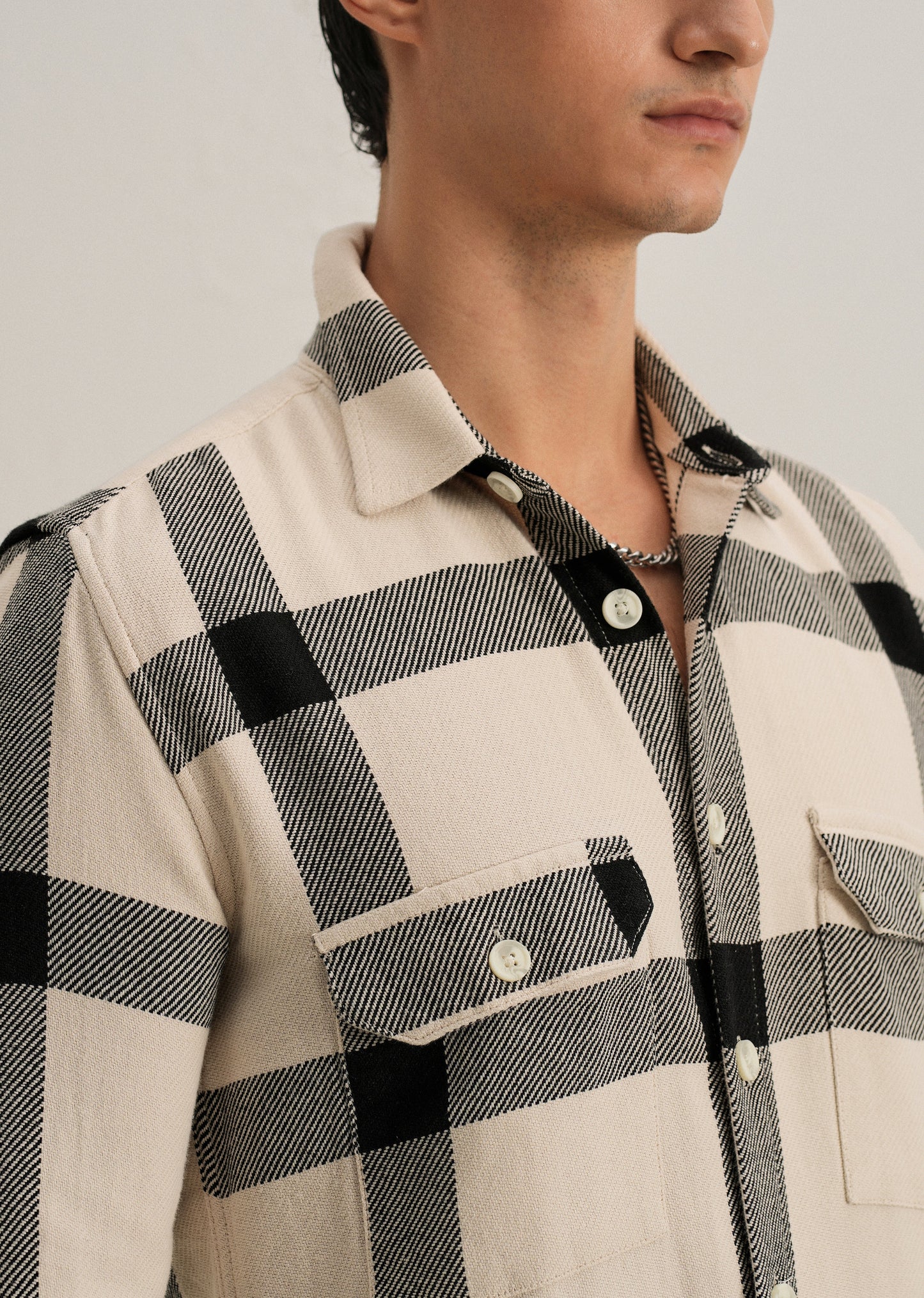Black & White Brushed Cotton Check Shirt